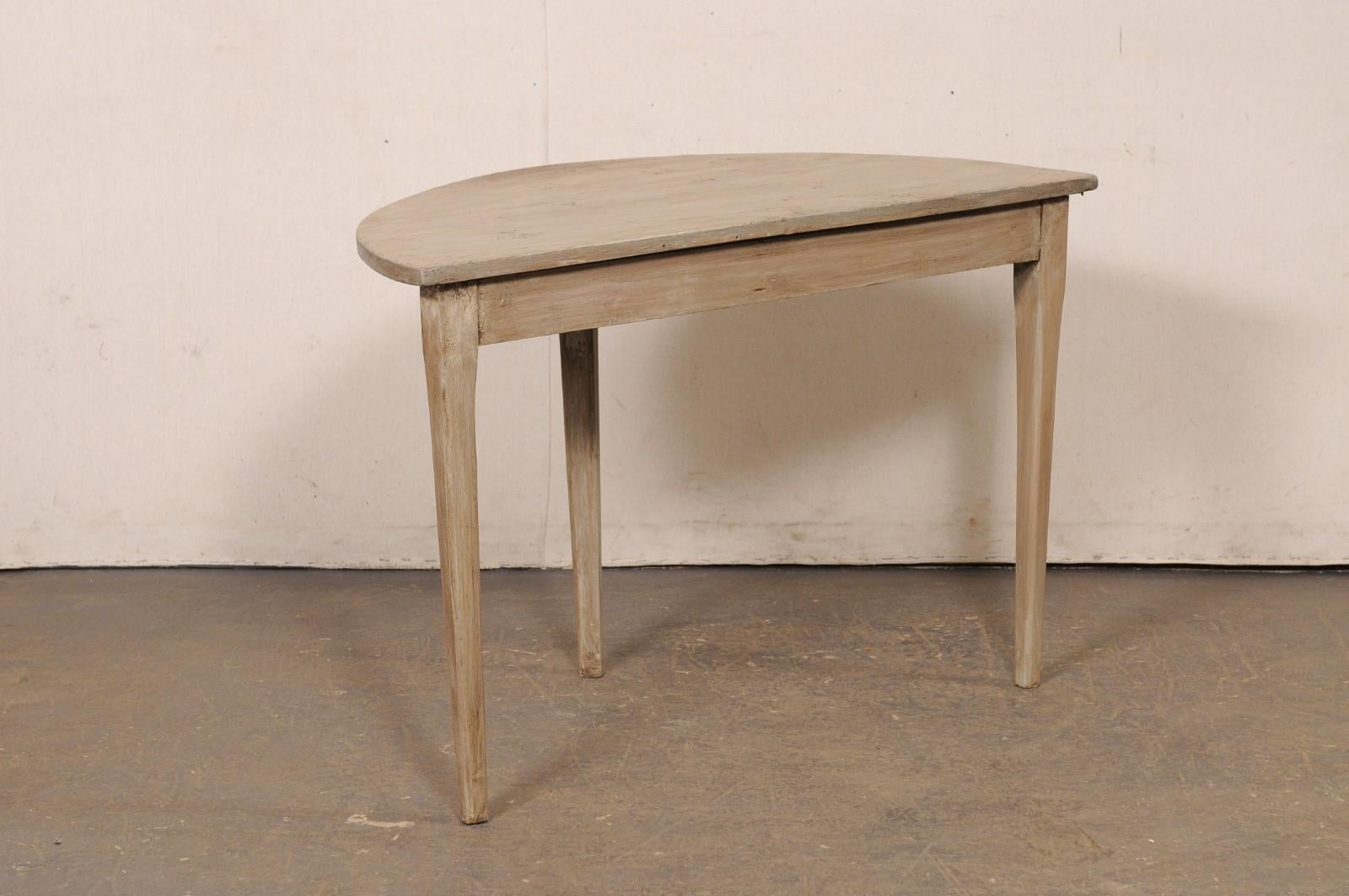 Table Demi-Lune suédoise ancienne, couleur taupe neutre 3