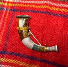 A Singular Scottish Agate Horn Brooch 1860-1880