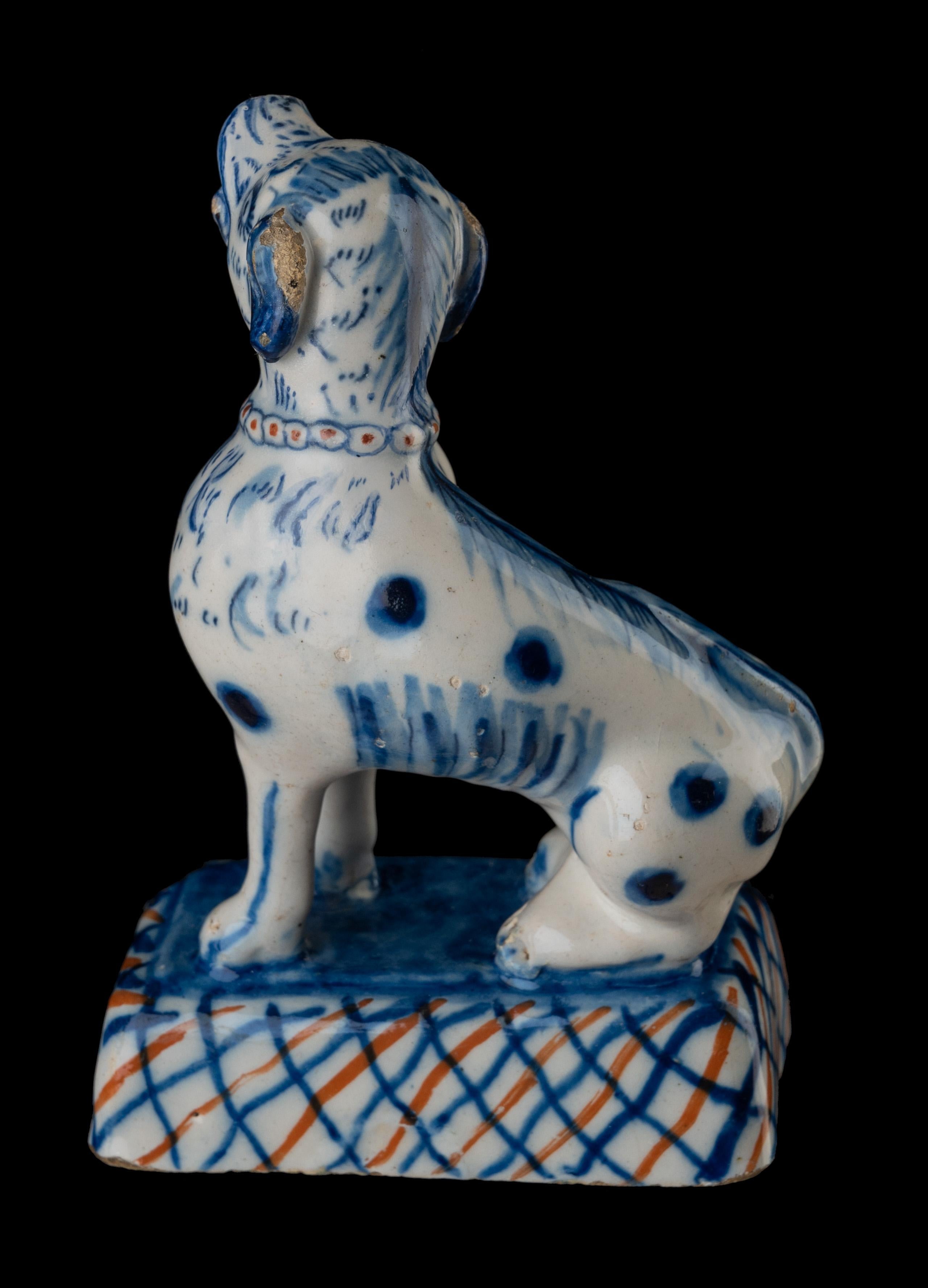 Ceramic Sitting Dog, Delft, circa 1740 For Sale