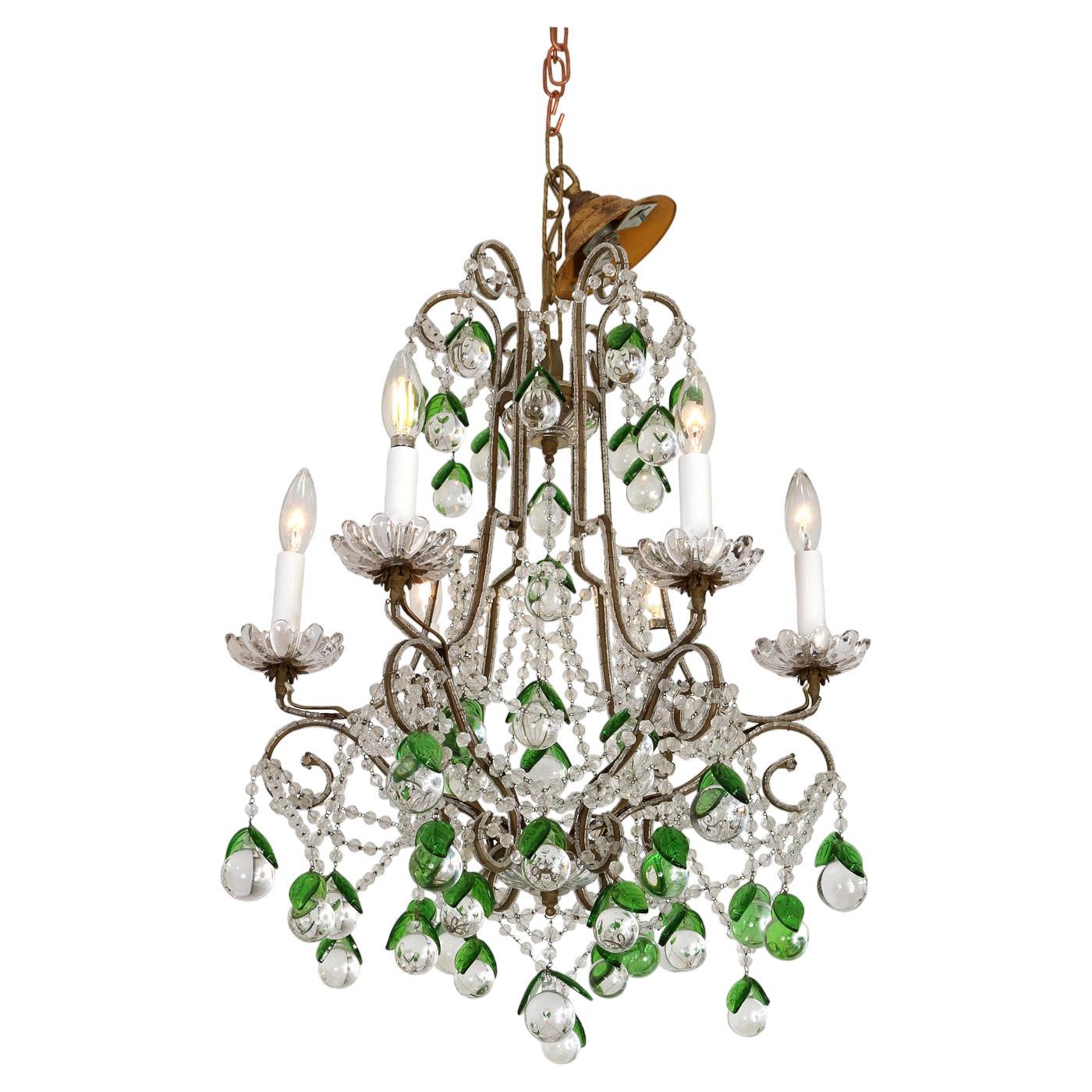 A Six-Arm Crystal and Iron Chandelier For Sale