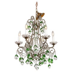 Vintage A Six-Arm Crystal and Iron Chandelier