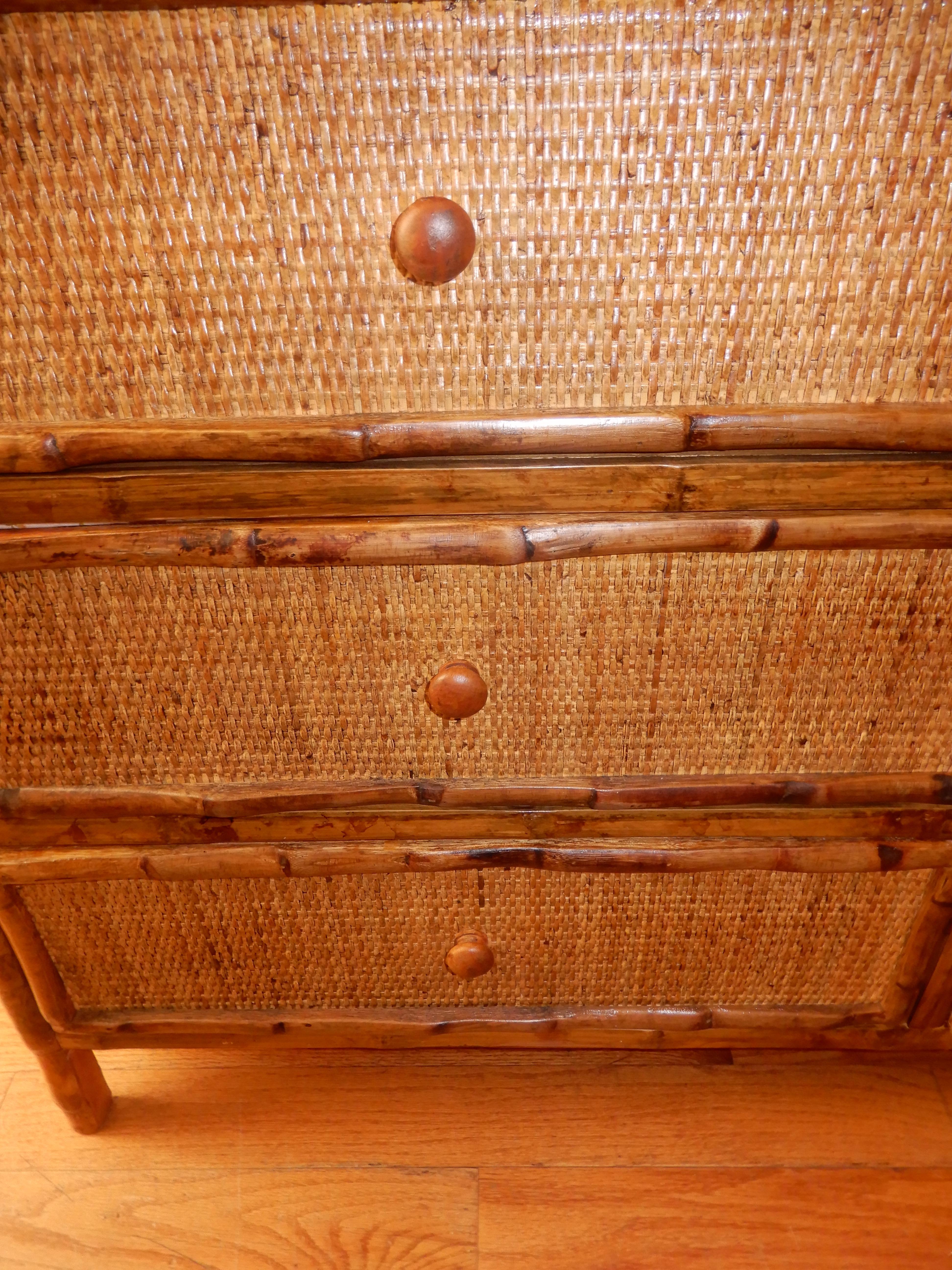 Anglo-Indian Six-Drawer Bamboo and Cane West Indies Dresser