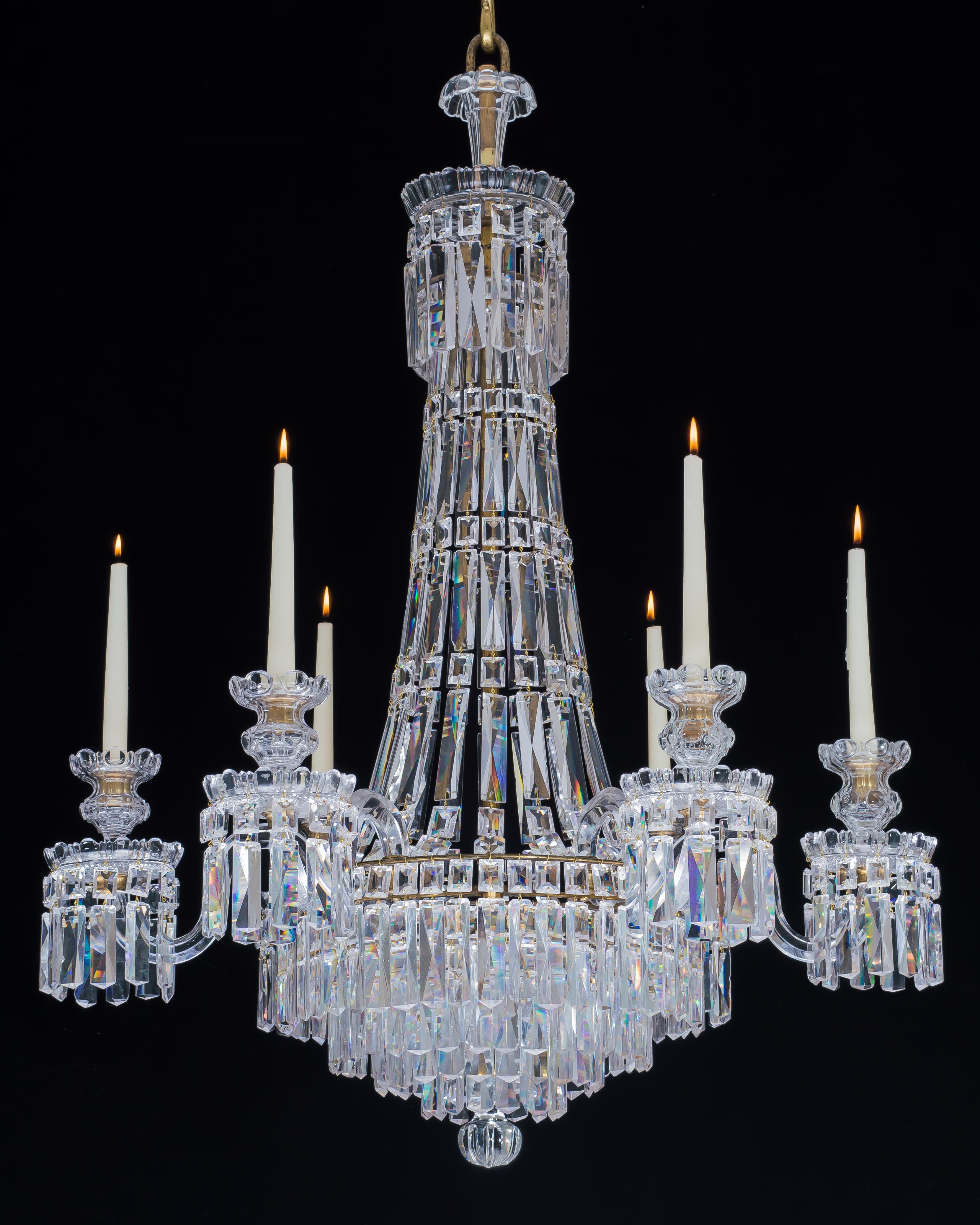 British Six Light William IV Tent and Waterfall Chandelier For Sale