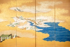 A six-panel folding screen depicting scenes from the Tales of Genji