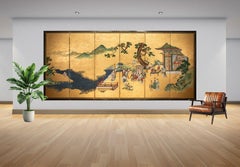 A six-panel folding screen depicting the Chinese imperial court