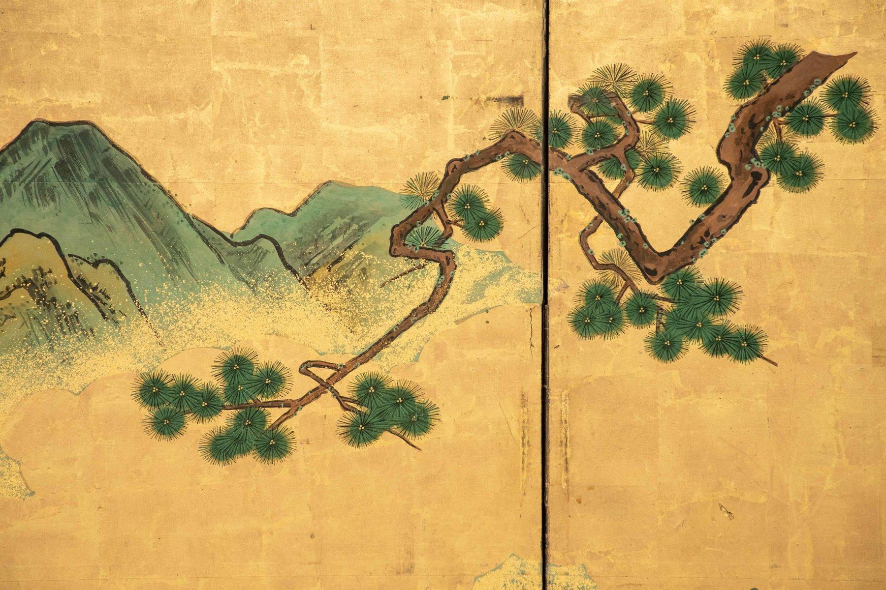 XIXe siècle Paravent à six panneaux représentant la cour impériale chinoise