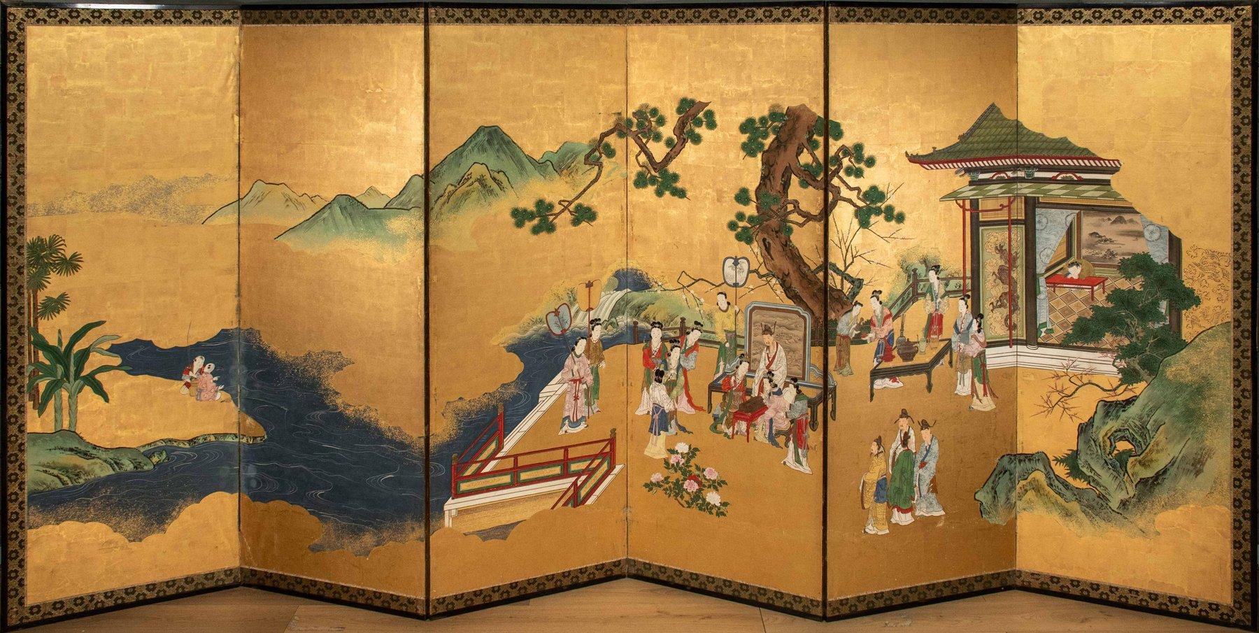Paravent à six panneaux représentant la cour impériale chinoise 1