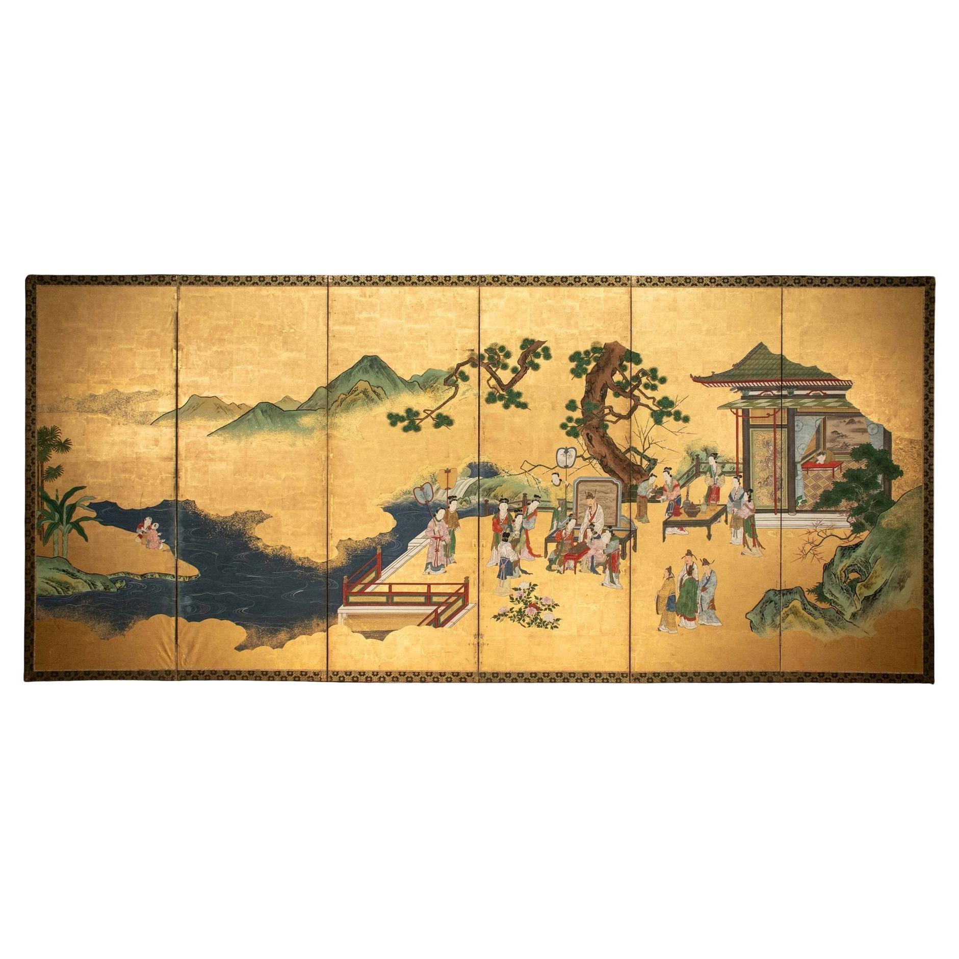 Biombo de seis paneles que representa la corte imperial china