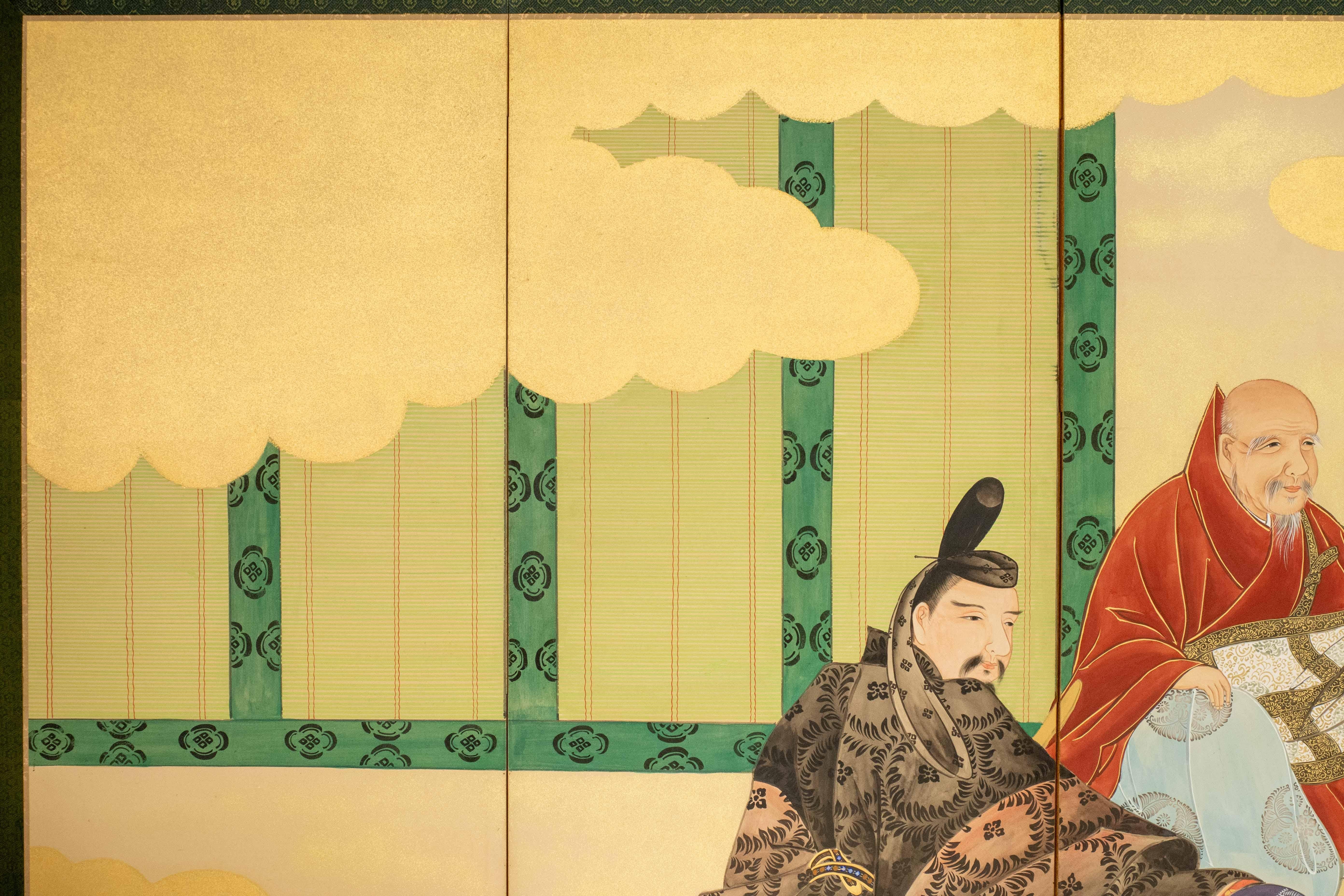 Ein sechspassiger Paravent, inspiriert von den Genji-Erzählungen (Japanisch) im Angebot