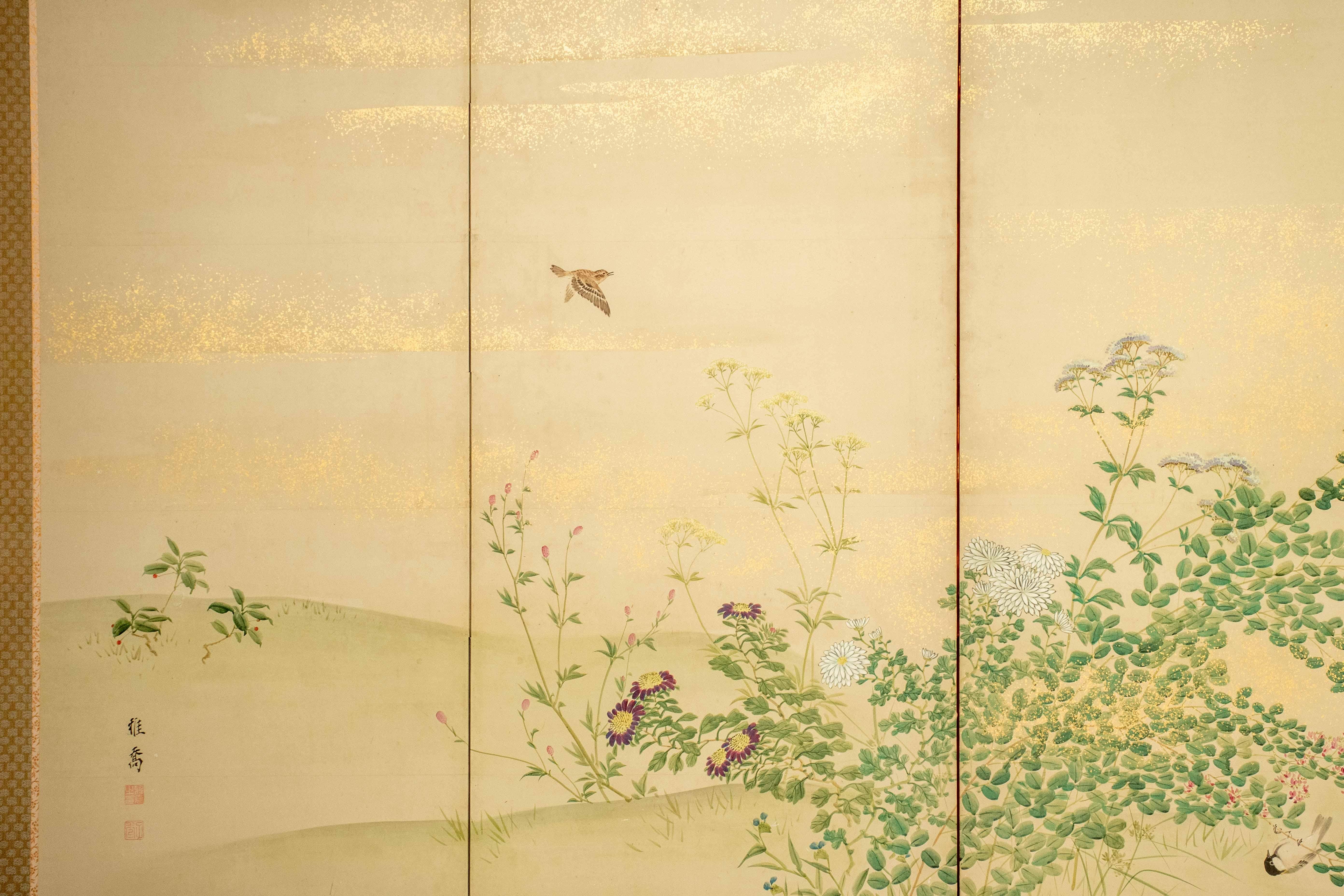 Biombo naturalista de seis paneles Japonés