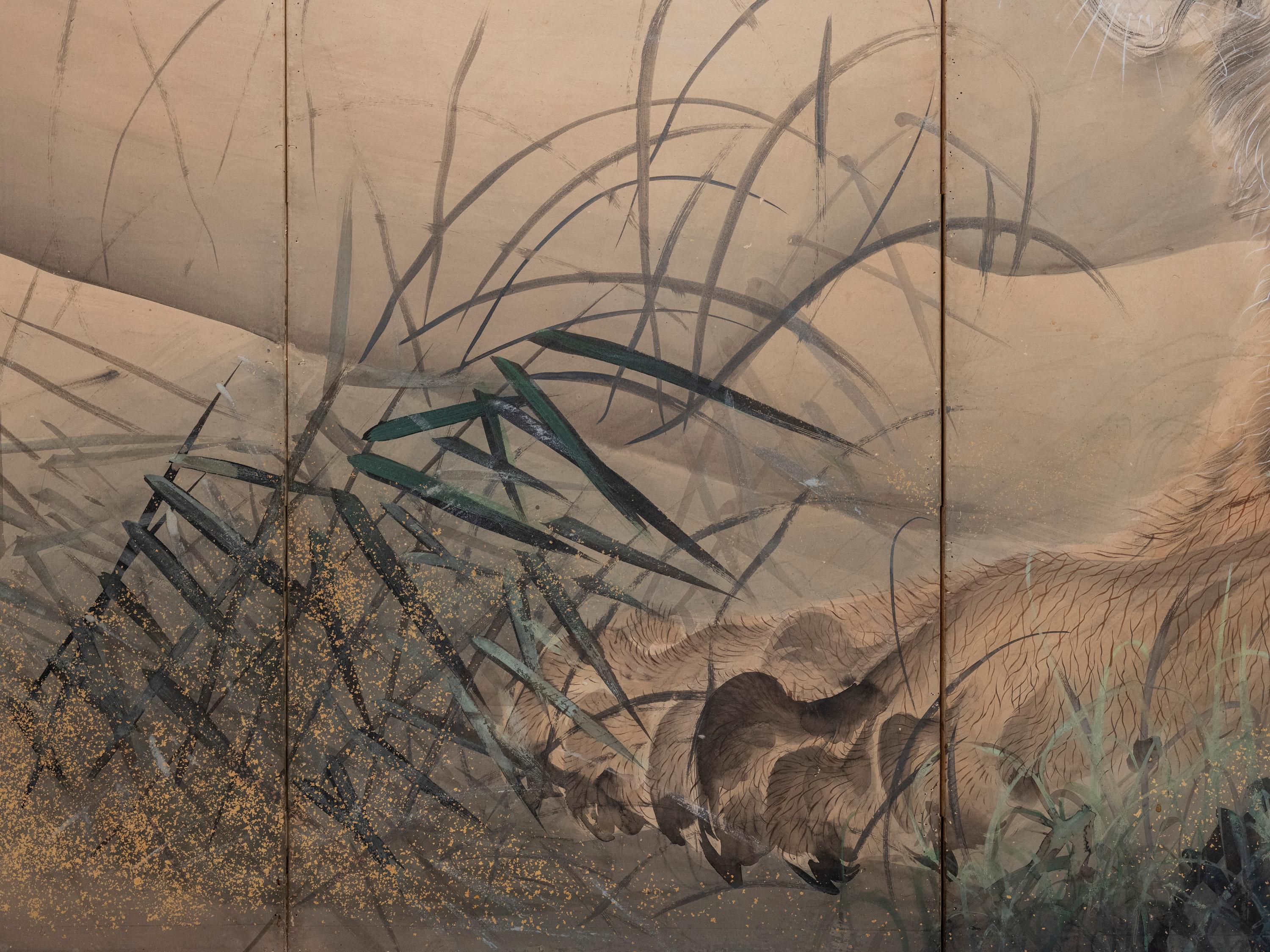 Sechspaneel mit der Darstellung eines majestätischen Tigers (19. Jahrhundert) im Angebot