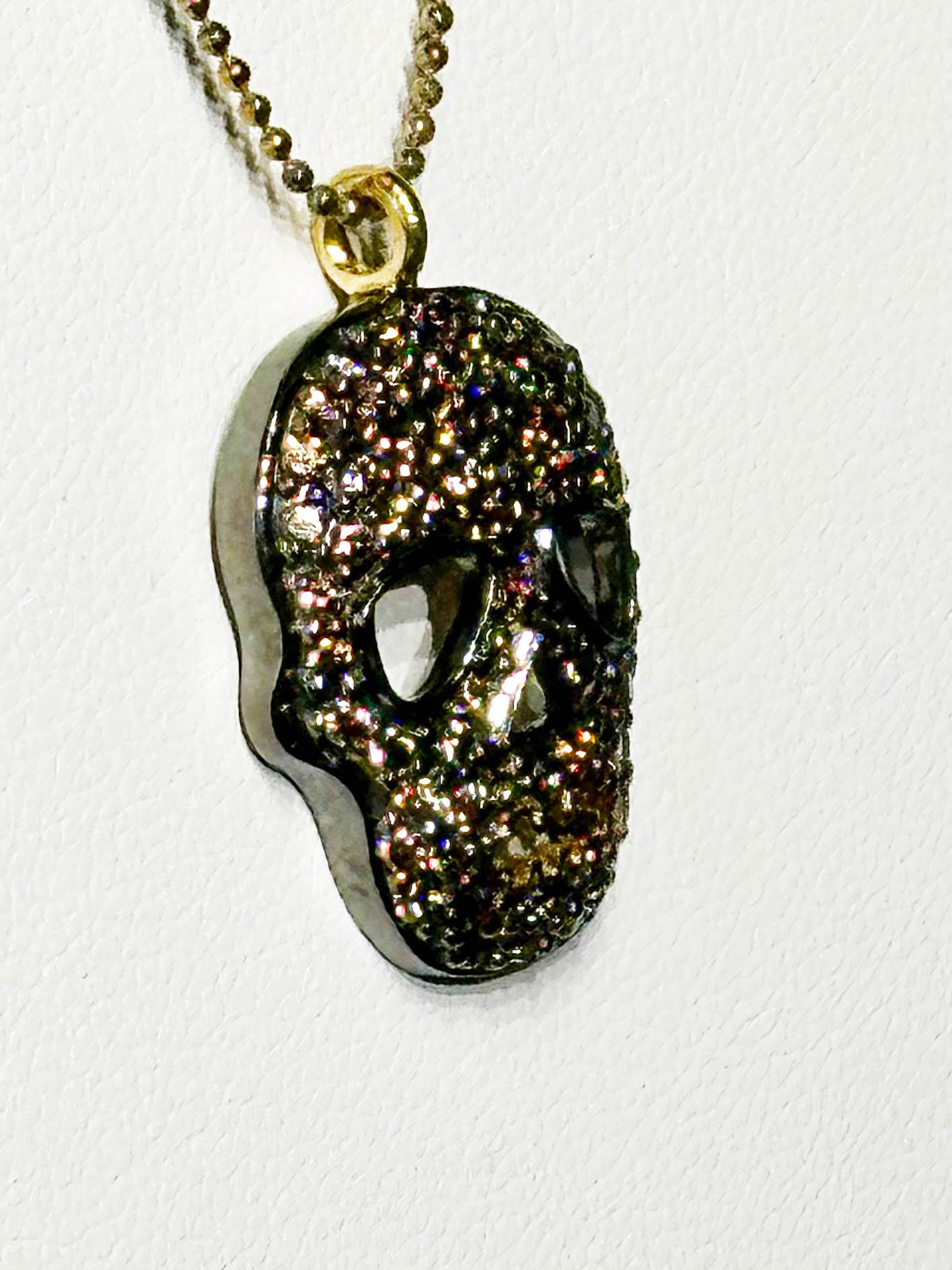 A Skull Pendant set with Brown Zircons in Blackened Silver In New Condition For Sale In Coupeville, WA