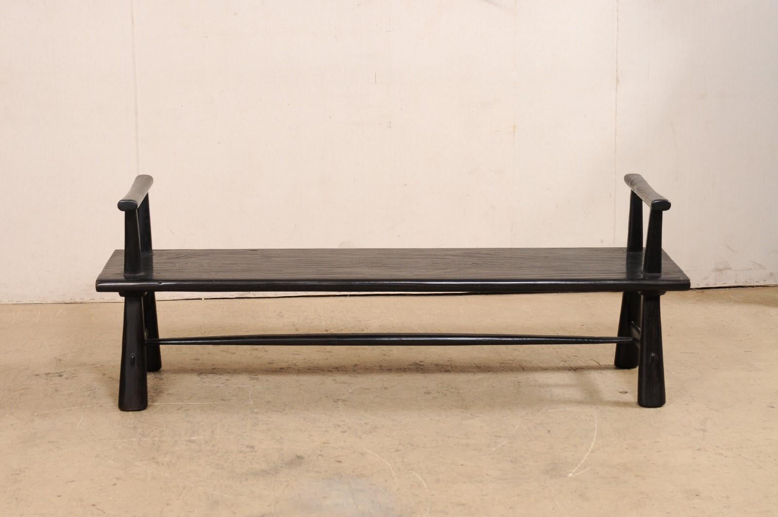 A Sleek and Sophisticated 5.75' Ebonized Teak Bench, Beautifully Artisan Crafted For Sale 6
