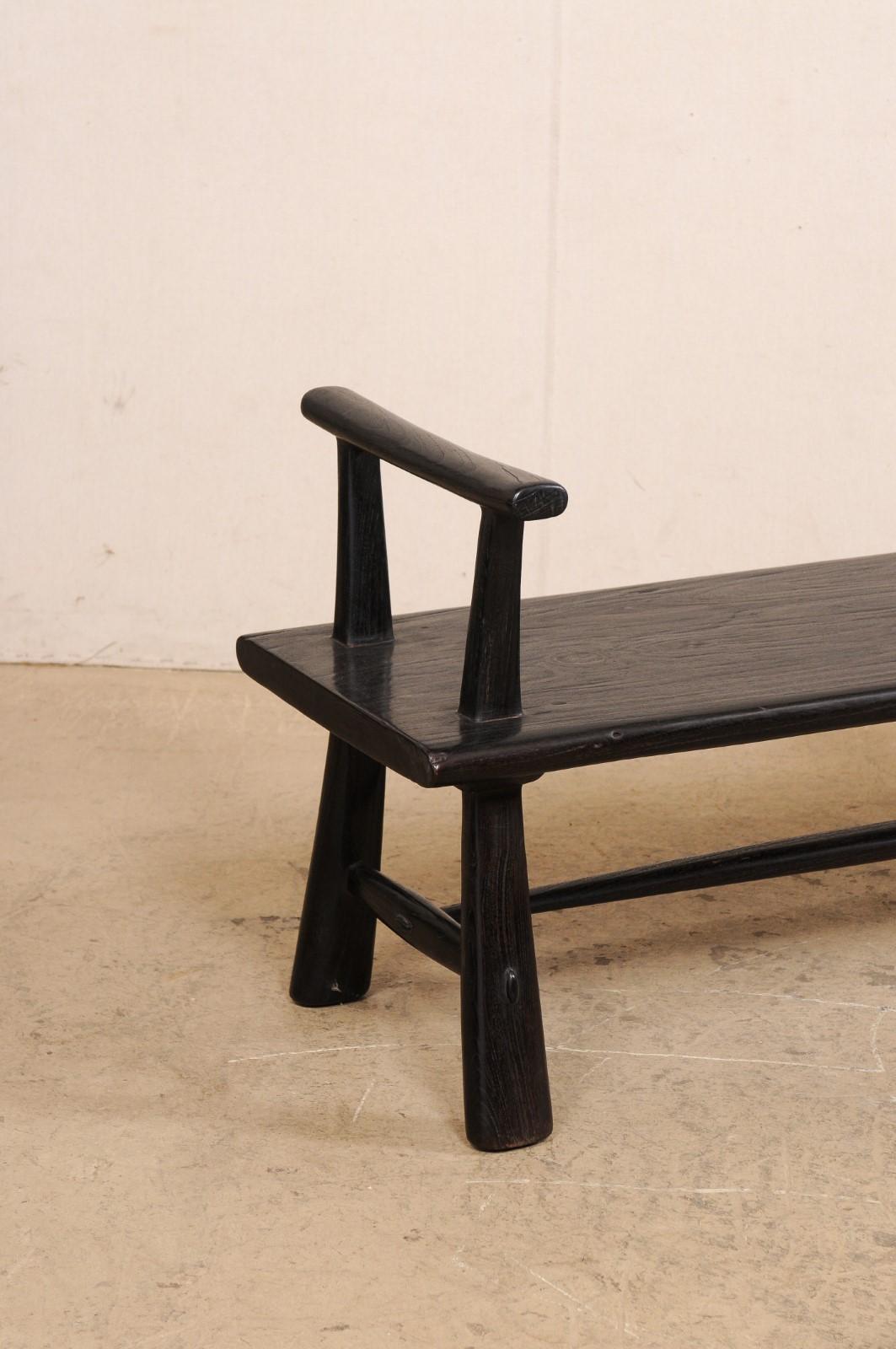 A Sleek and Sophisticated 5.75' Ebonized Teak Bench, Beautifully Artisan Crafted In Good Condition In Atlanta, GA