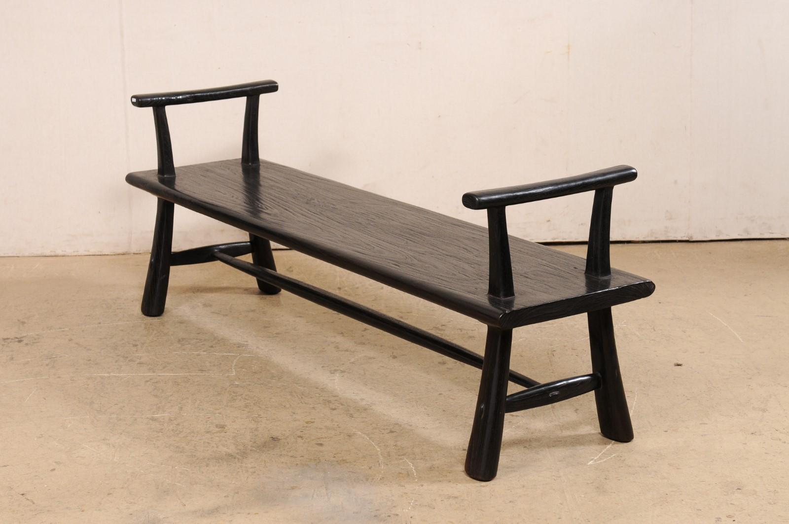 A Sleek and Sophisticated 5.75' Ebonized Teak Bench, Beautifully Artisan Crafted For Sale 1