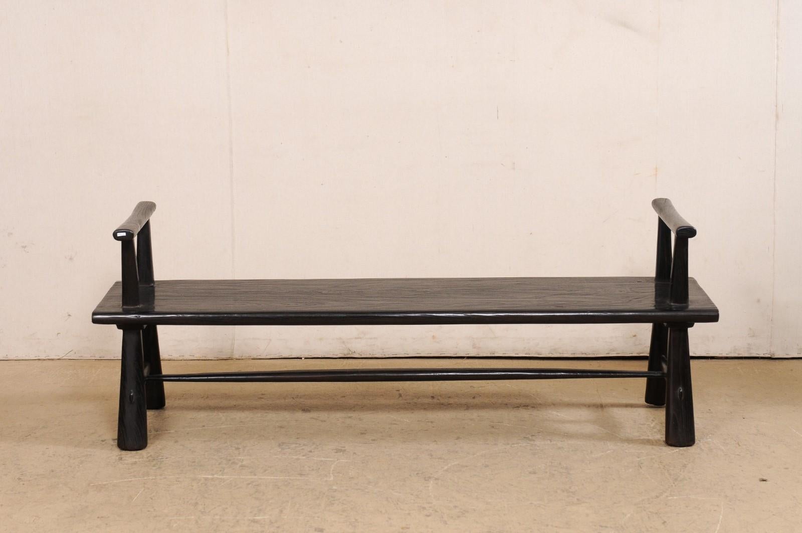 A Sleek and Sophisticated 5.75' Ebonized Teak Bench, Beautifully Artisan Crafted For Sale 2