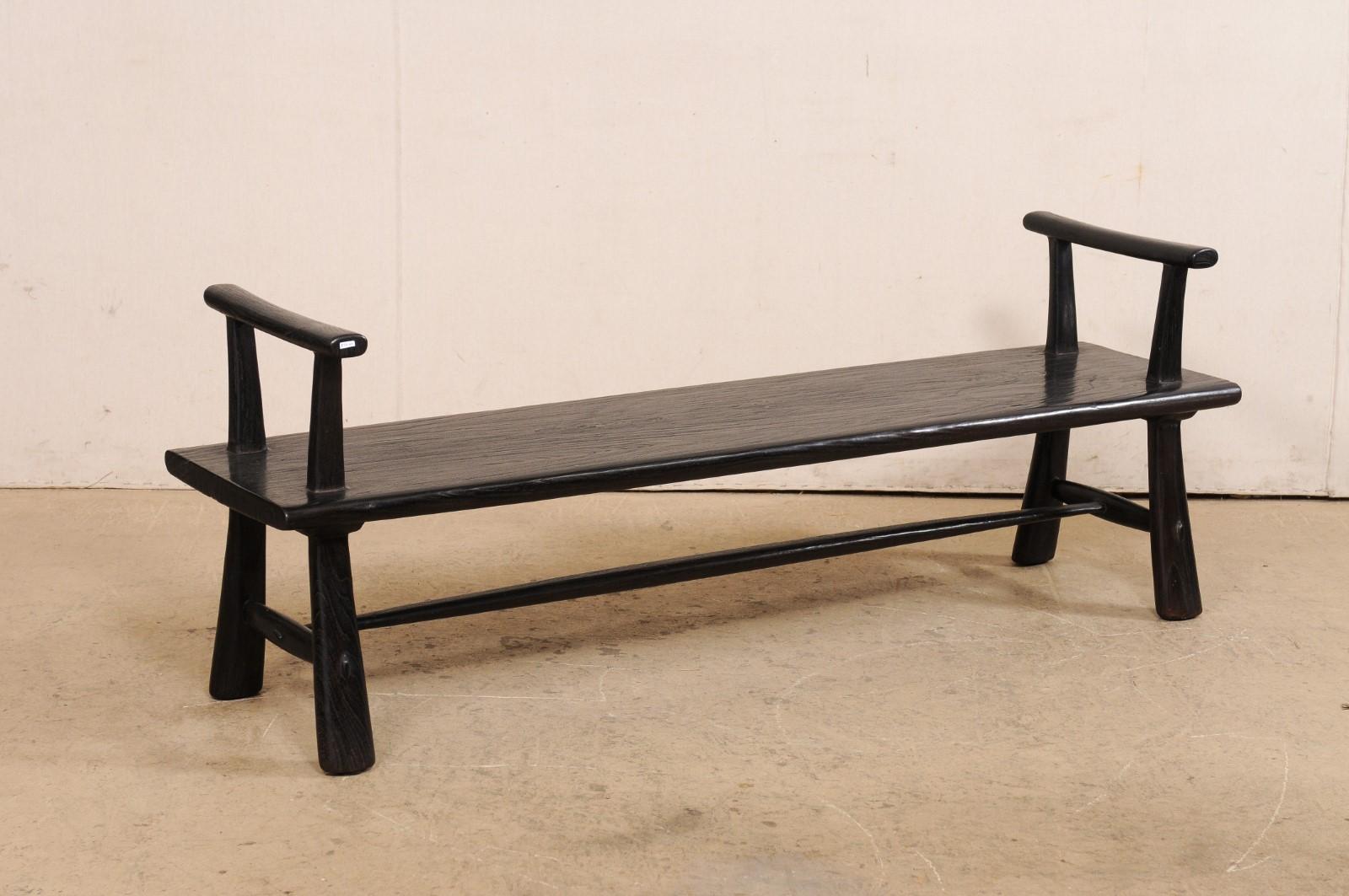 A Sleek and Sophisticated 5.75' Ebonized Teak Bench, Beautifully Artisan Crafted For Sale 3