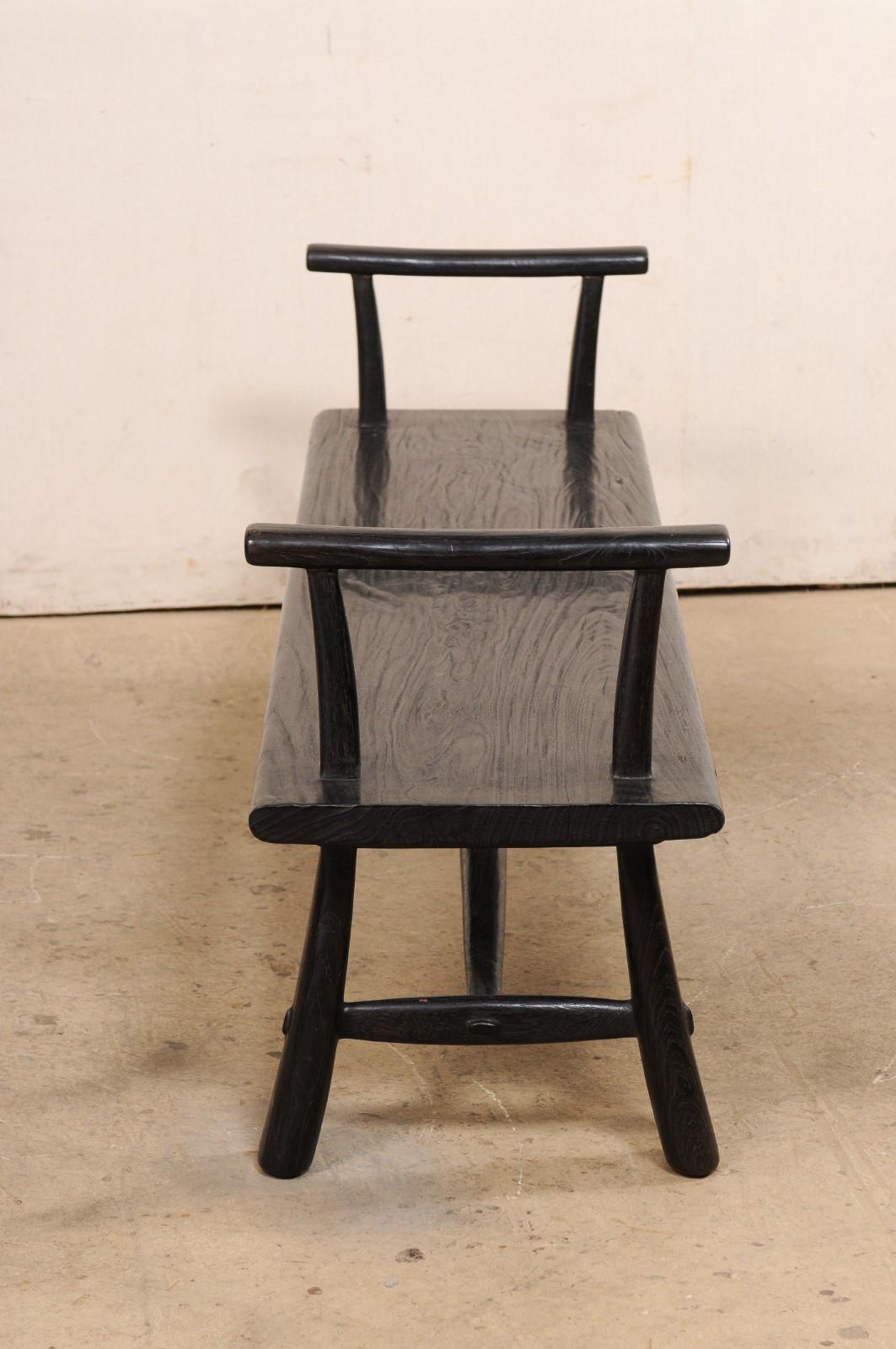 A Sleek and Sophisticated 5.75' Ebonized Teak Bench, Beautifully Artisan Crafted 4