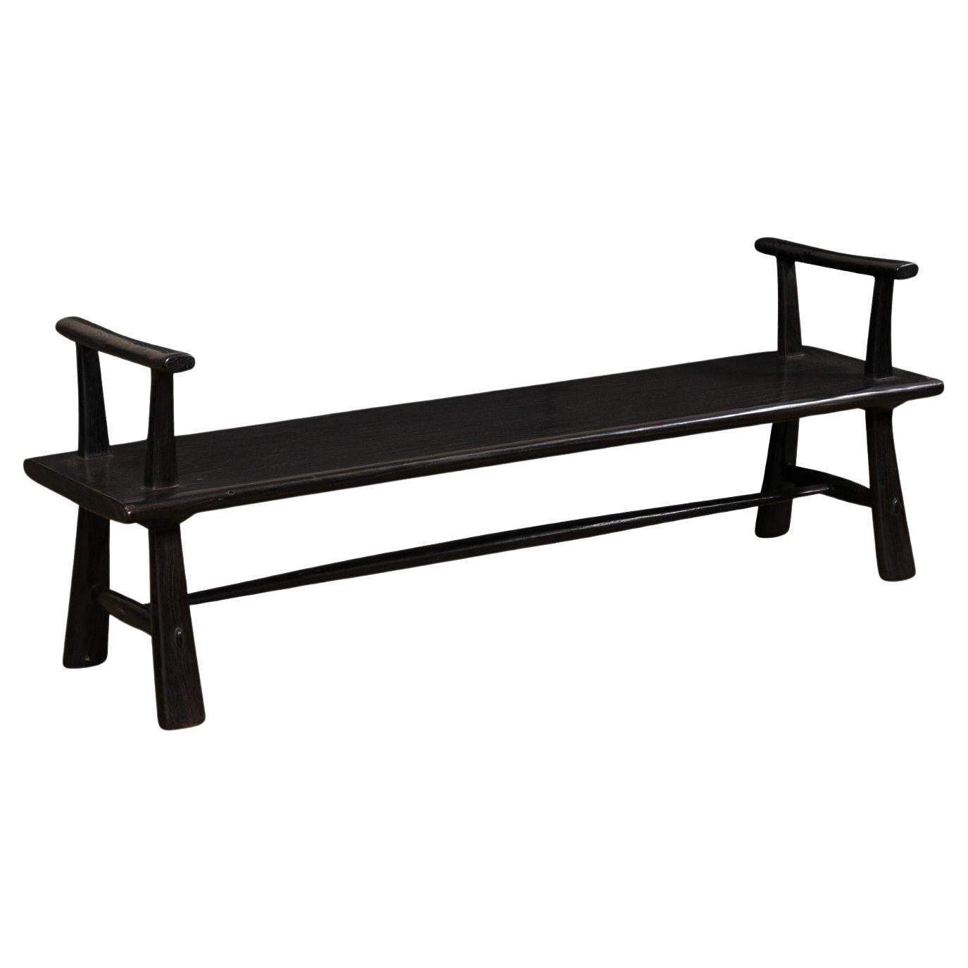 A Sleek and Sophisticated 5.75' Ebonized Teak Bench, Beautifully Artisan Crafted For Sale