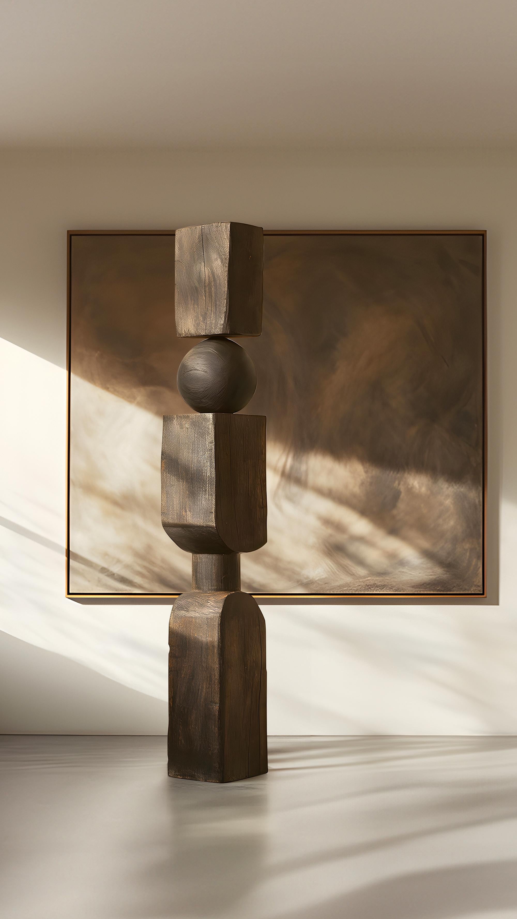 Hand-Crafted A Sleek, Dark Burned Oak Totem, Carved into Modern Art, NONO's Still Stand No99 For Sale