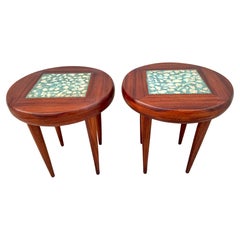 A Sleek Pair Danish Modern Teak with Exotic Mosaic Marble Terrazzo Inlay