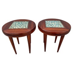A Sleek Pair Danish Modern Teak with Exotic Mosaic Marble Terrazzo Inlay