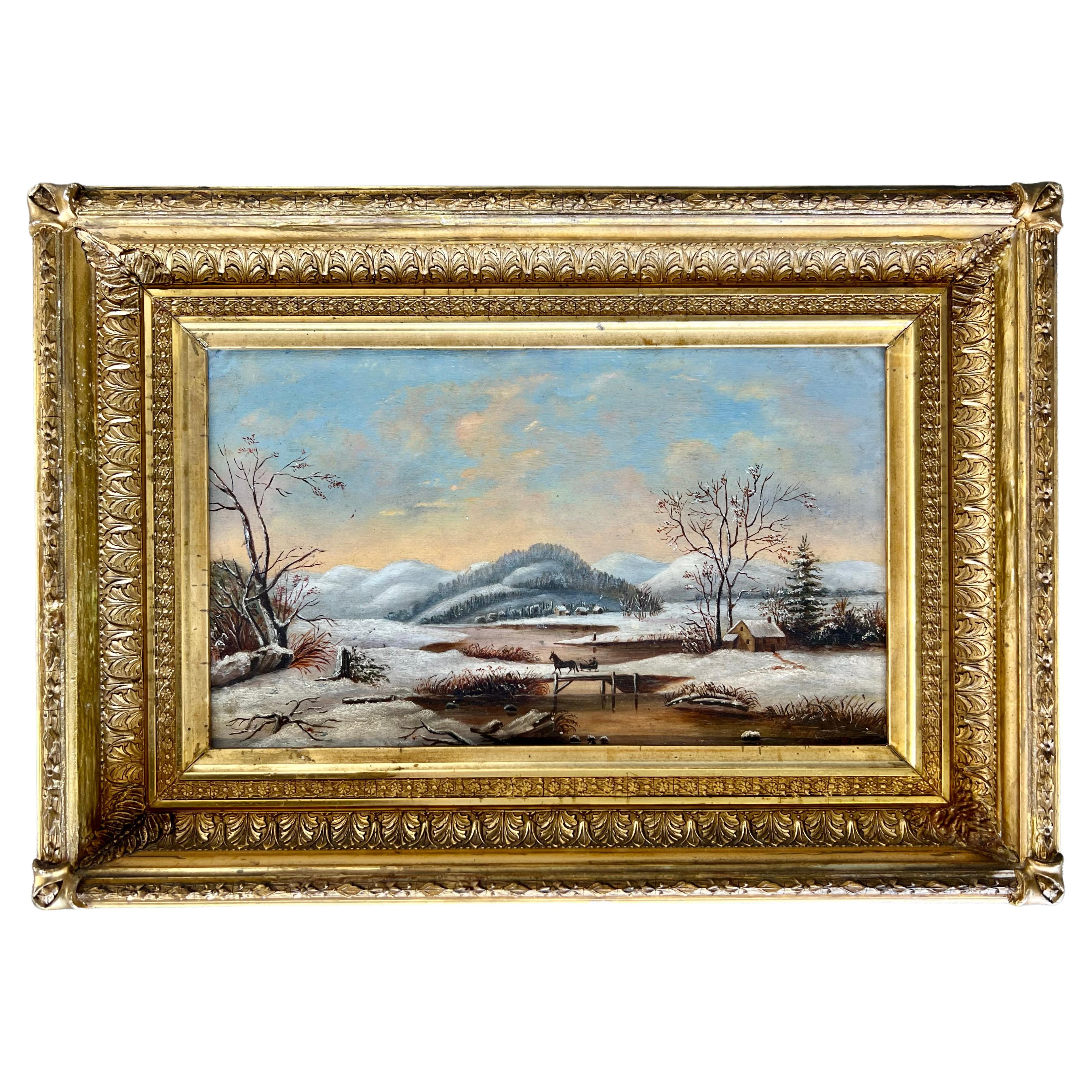 "A Sleigh Ride in New England" American School Painting