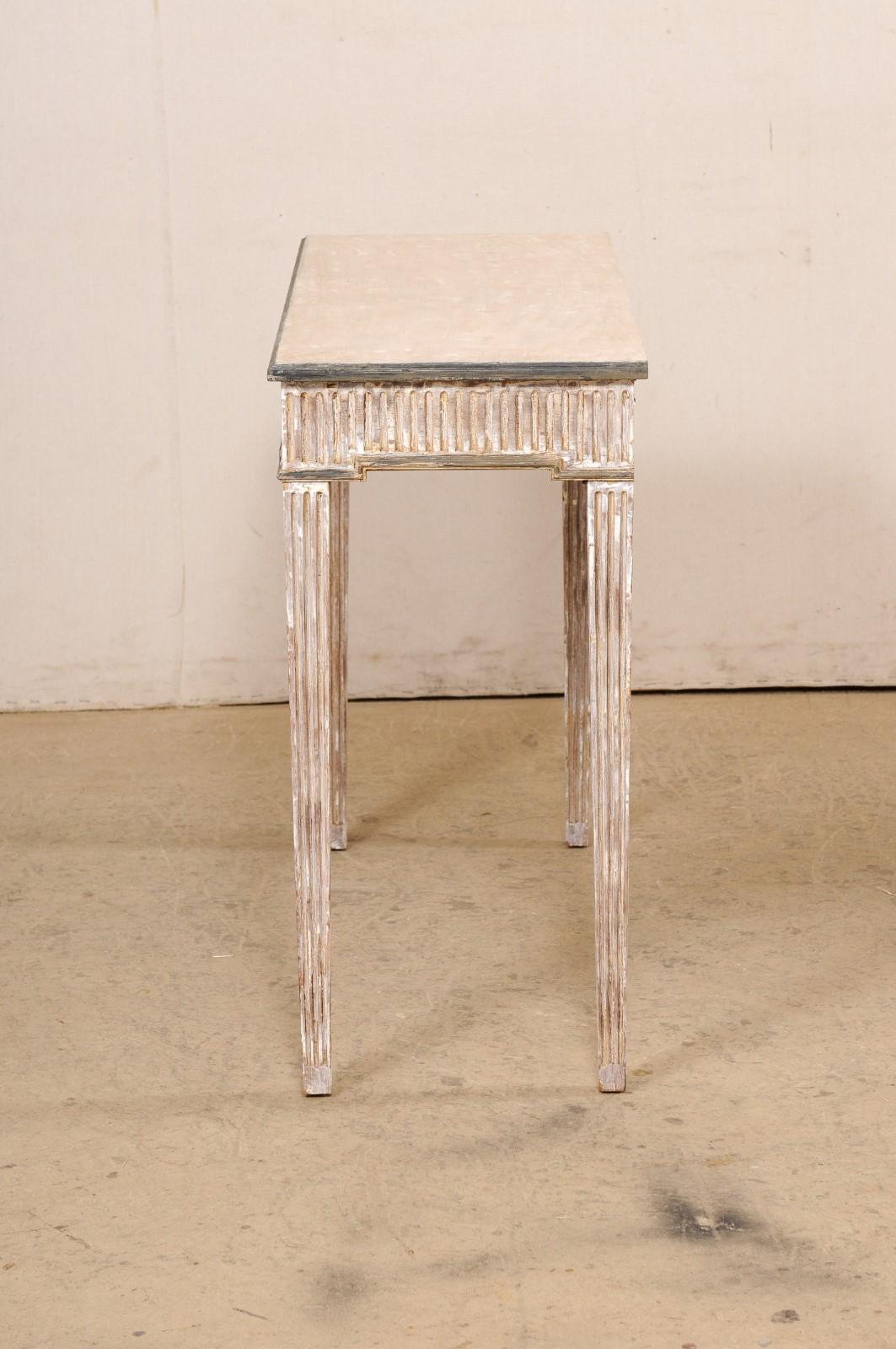 A Slender Italian Console Table Embellished w/Fluted Carvings, Mid 20th C. For Sale 2