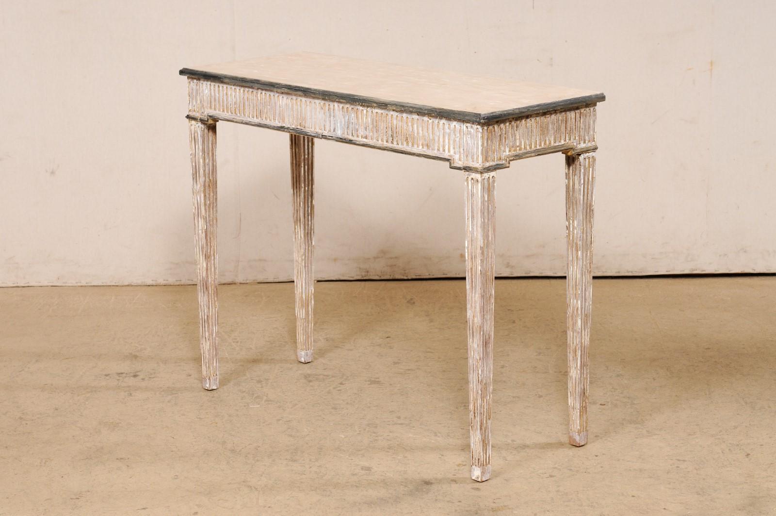 A Slender Italian Console Table Embellished w/Fluted Carvings, Mid 20th C. For Sale 4