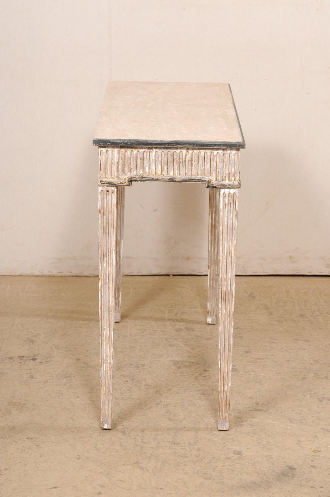 20th Century A Slender Italian Console Table Embellished w/Fluted Carvings, Mid 20th C. For Sale
