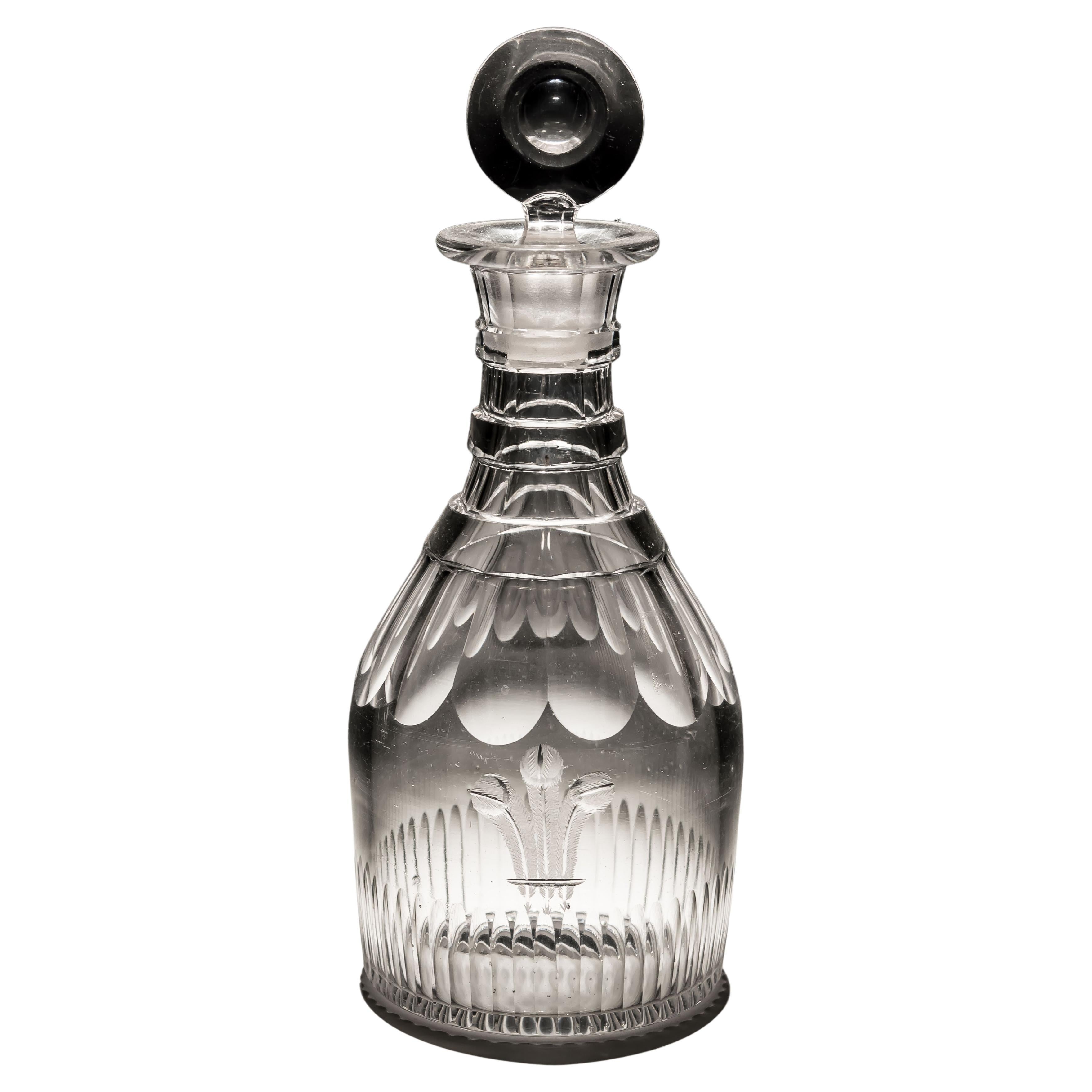 Slice & Flute Georgian Spirit Decanter Engraved with Prince of Wales Feathers