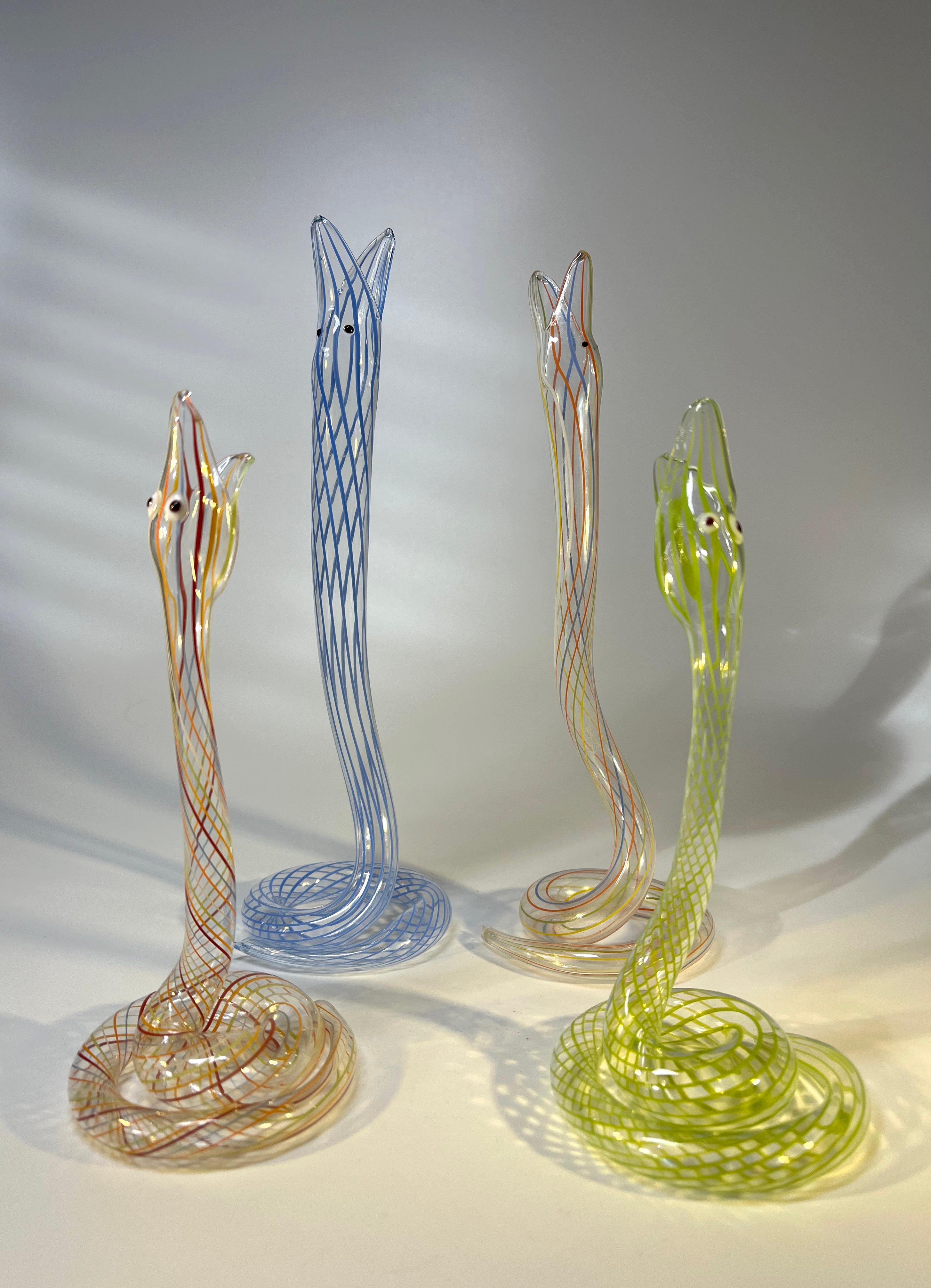 Austrian Slither of Whimsical Bimini Glass Lampwork Art Deco Snake Vases, c1920-1930 For Sale