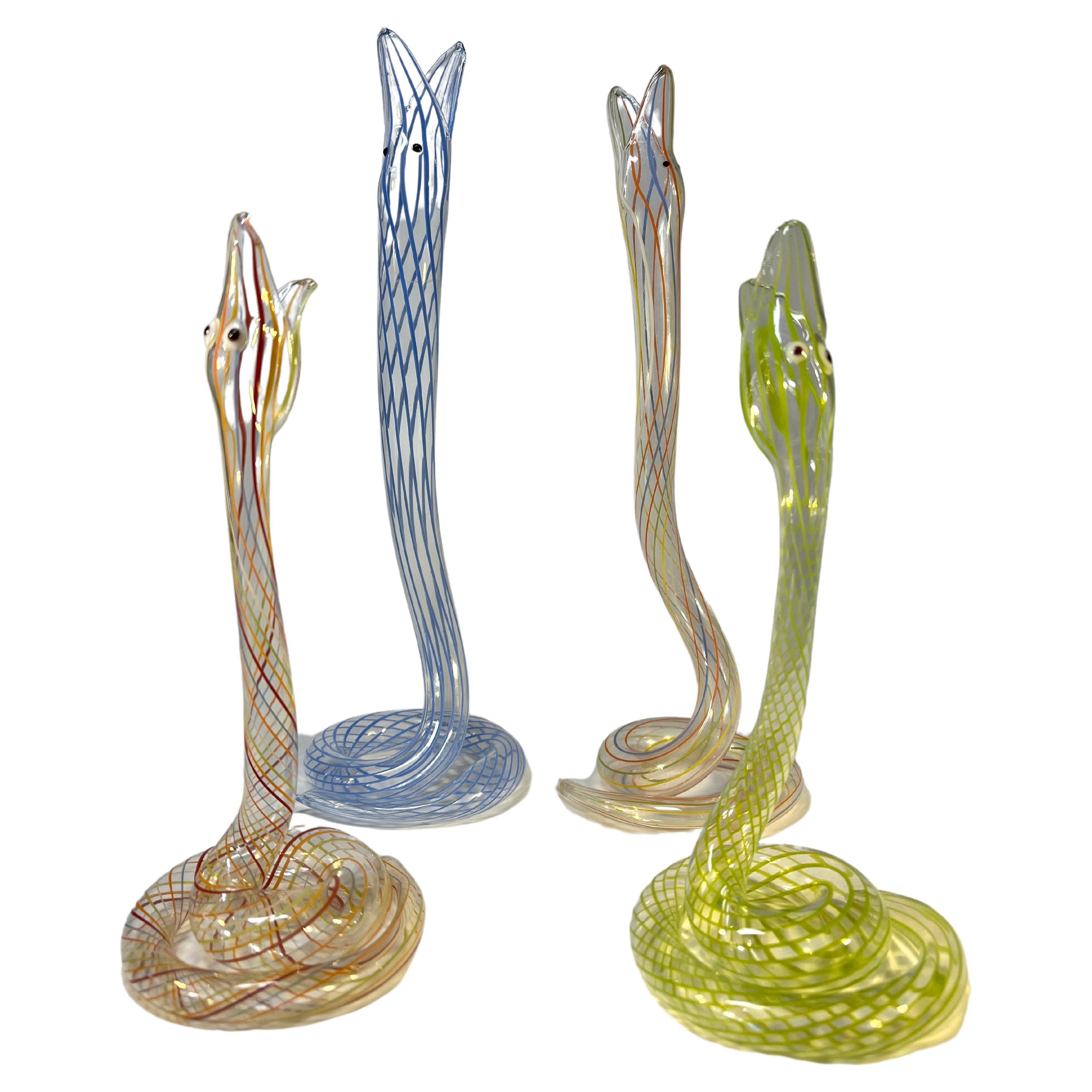 Slither of Whimsical Bimini Glass Lampwork Art Deco Snake Vases, c1920-1930 For Sale