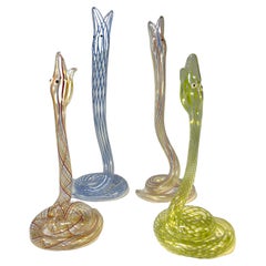 Slither of Whimsical Bimini Glass Lampwork Art Deco Snake Vases, c1920-1930