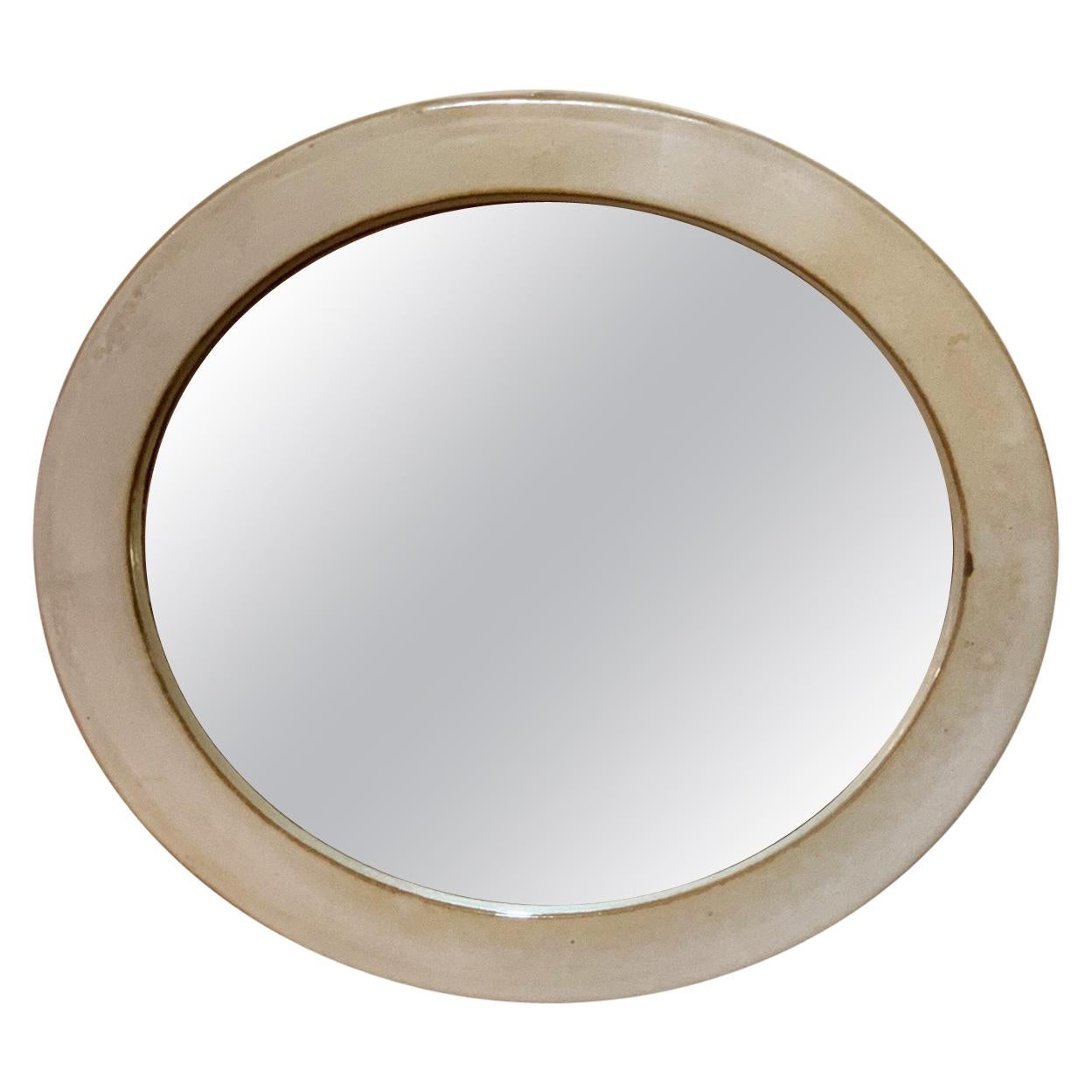 Small 1950s Oval Stoneware Ceramic Mirror