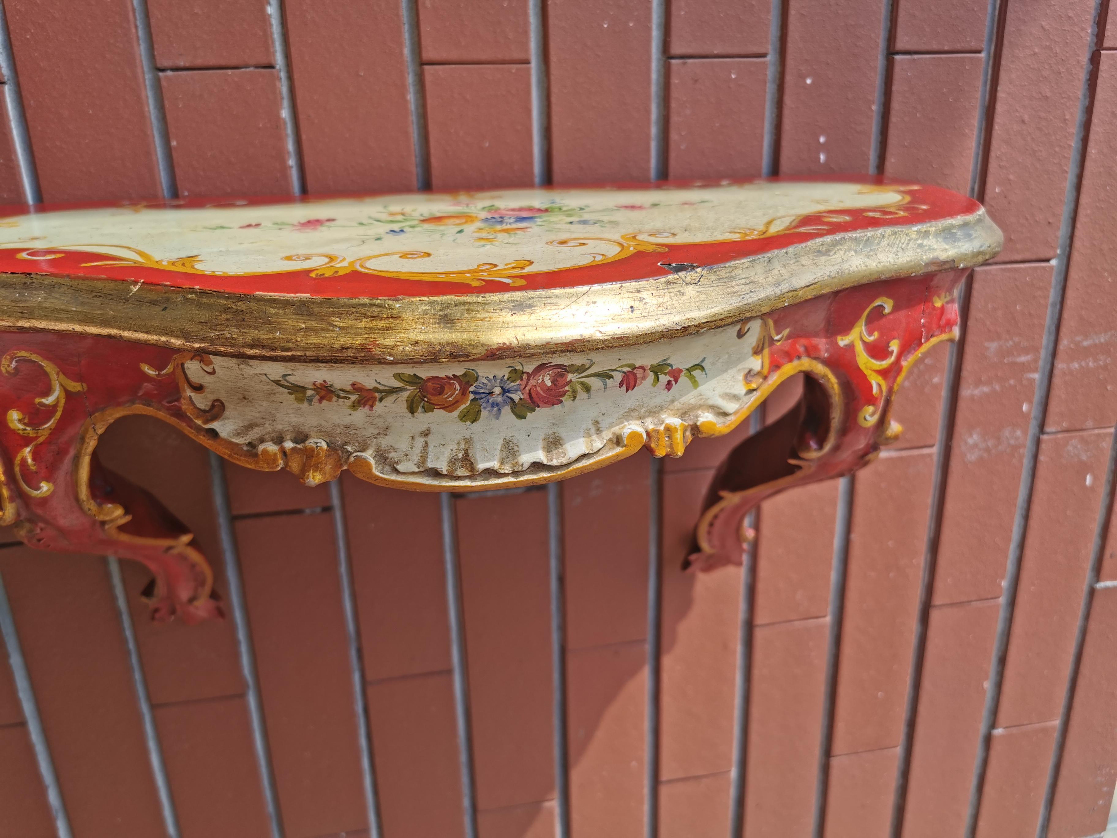 Italian 19th Century Florentine Hand-Painted Console Table, circa 1860, Italy