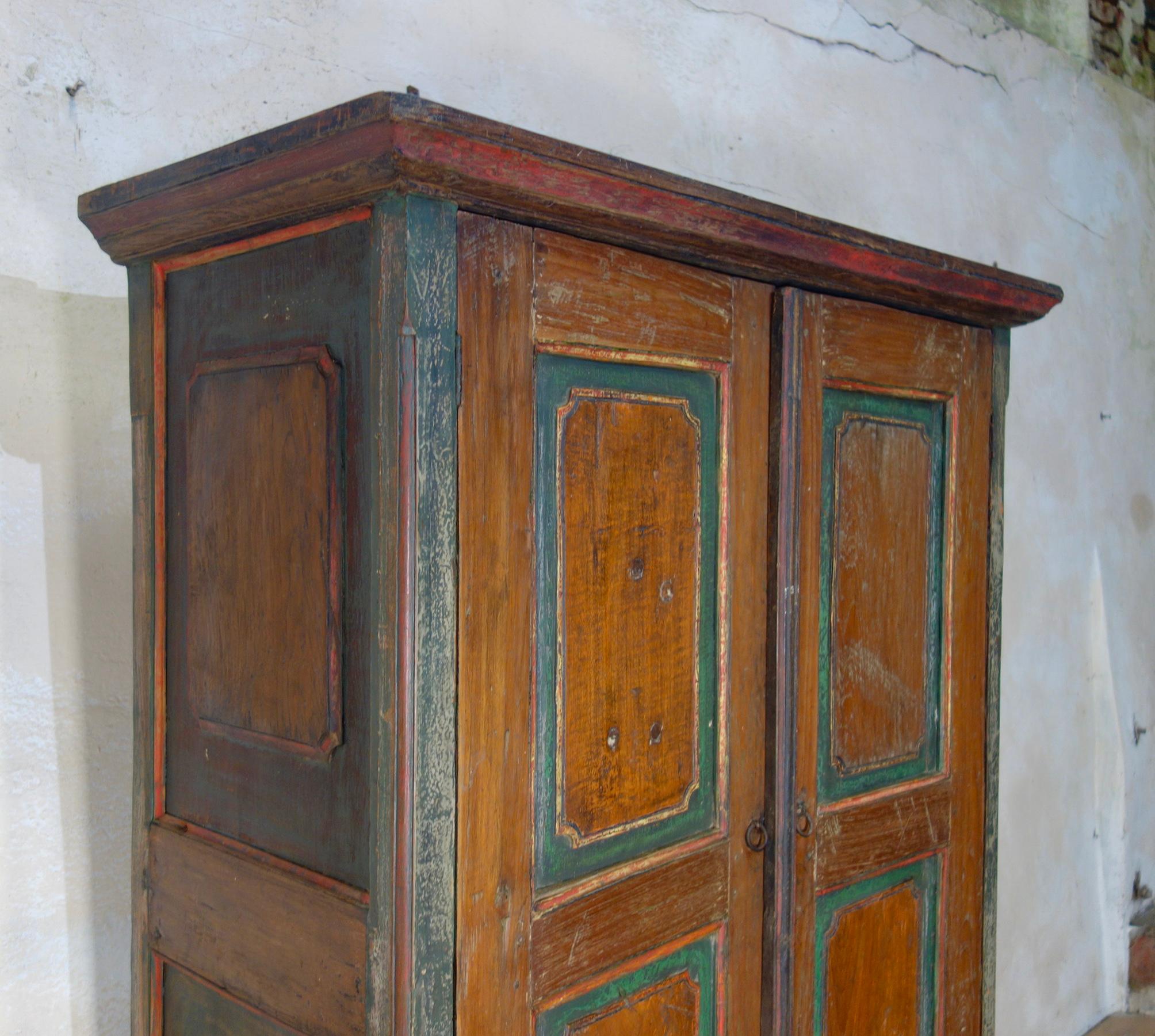European Small 19th Century Folk Art Painted Cupboard, Armoire