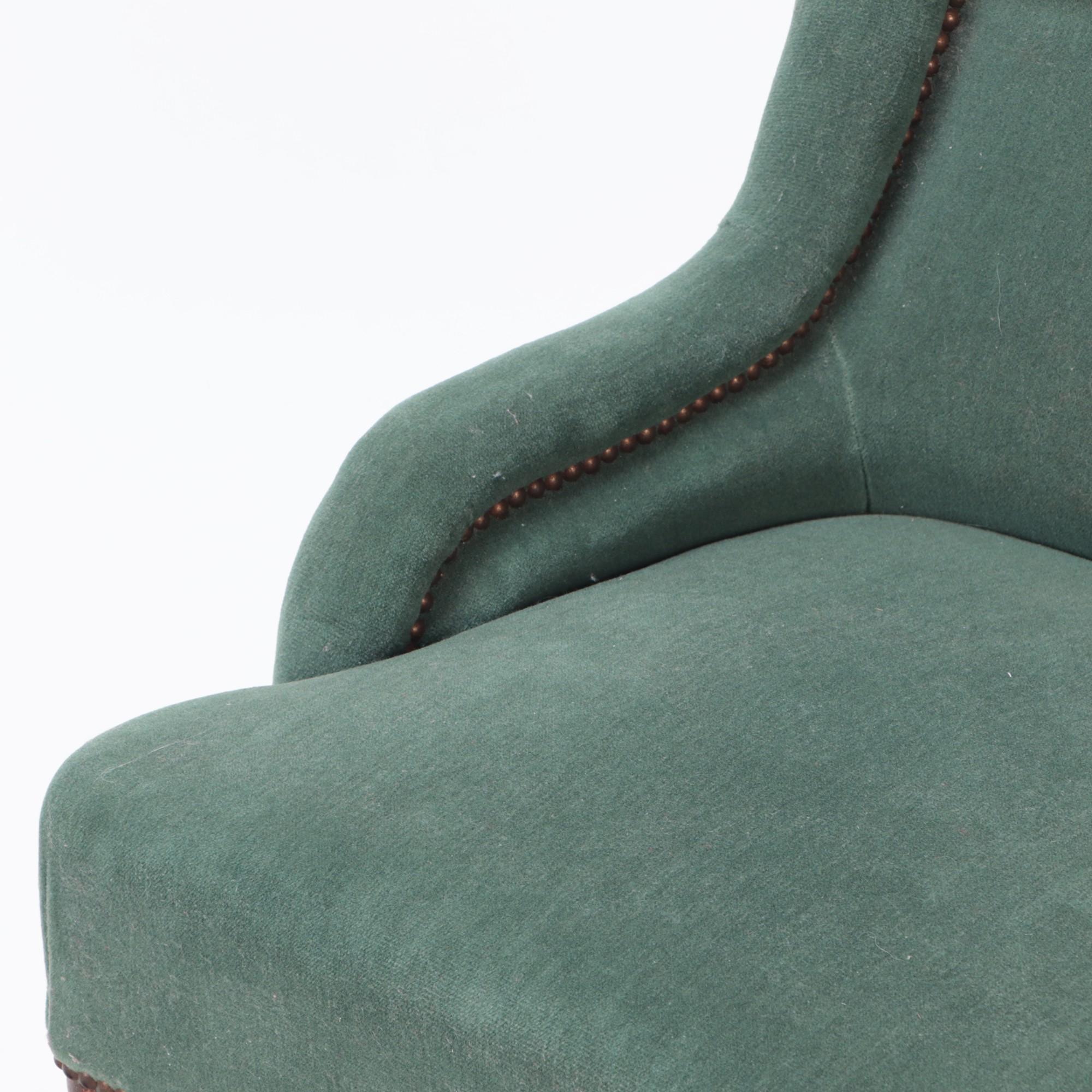 19th Century Small A Small French Napoleon III Green Upholstered Armchair, Late 19th C.