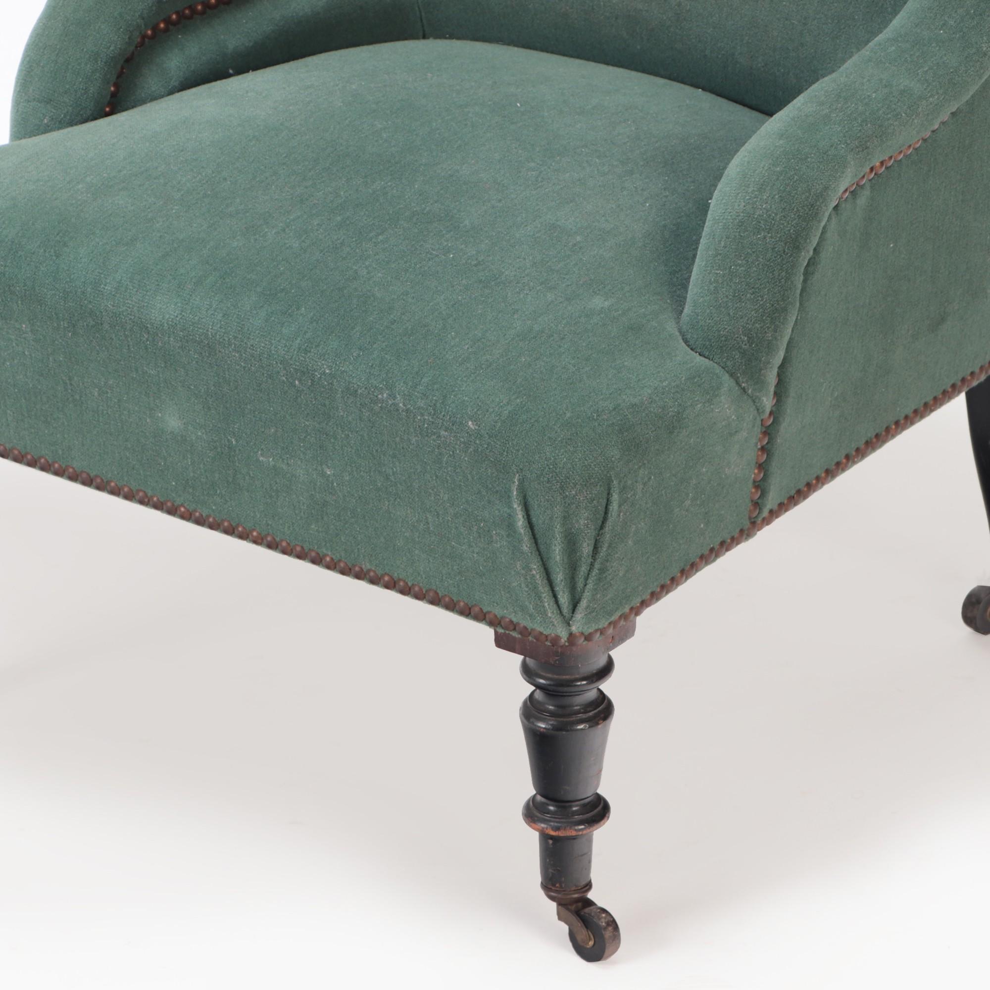 Wood Small A Small French Napoleon III Green Upholstered Armchair, Late 19th C.
