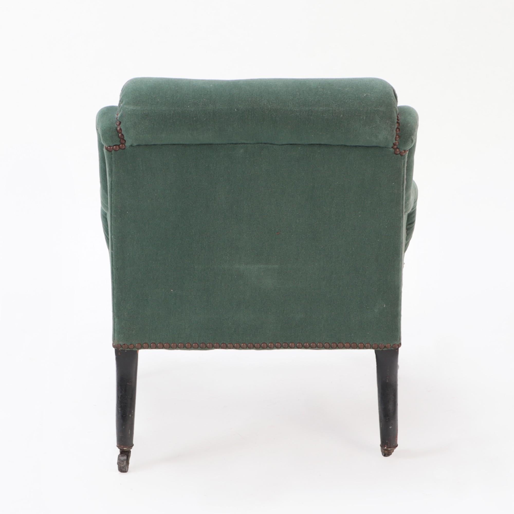 Small A Small French Napoleon III Green Upholstered Armchair, Late 19th C. 1