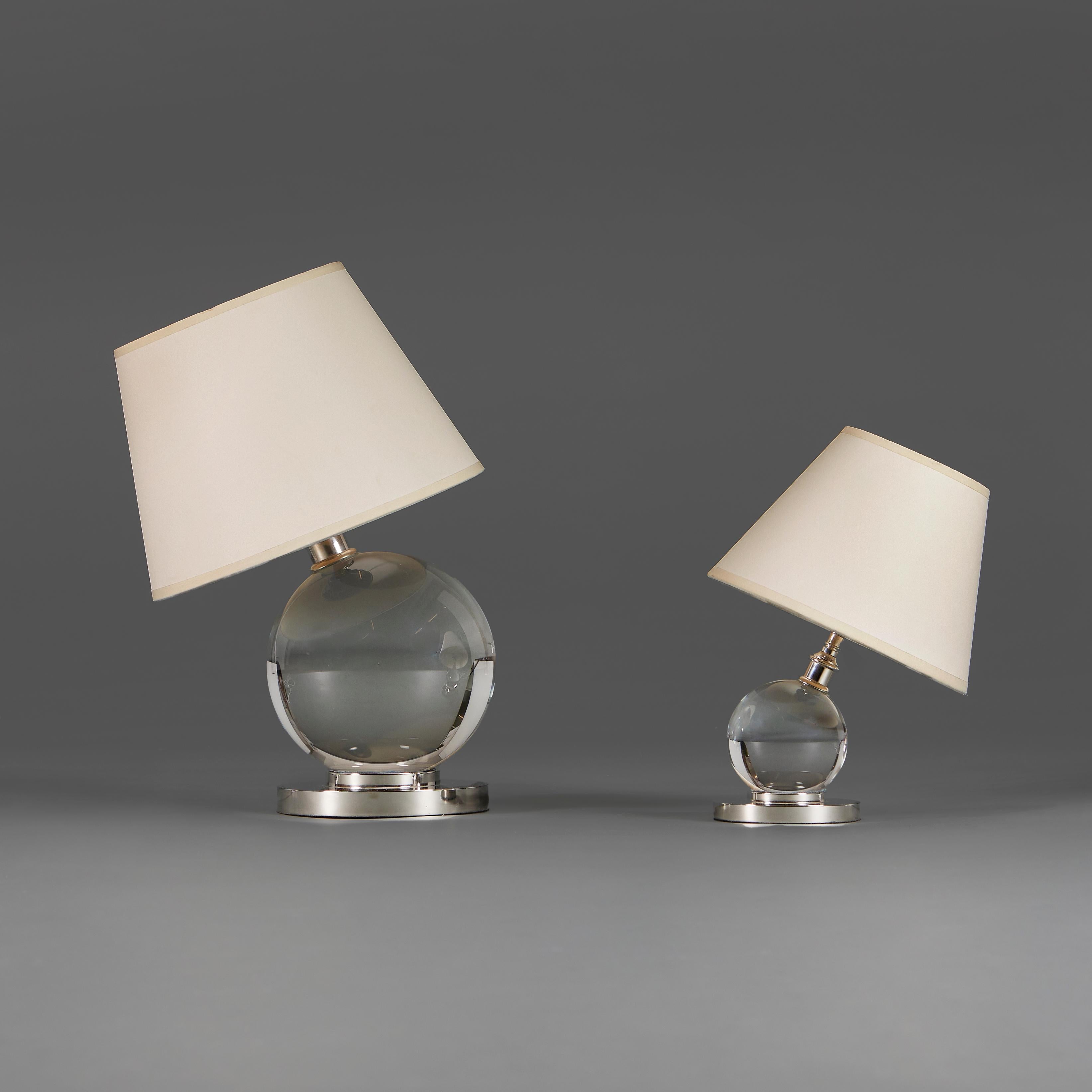English A Small Adjustable Crystal Ball Lamp after Jacques Adnet For Sale
