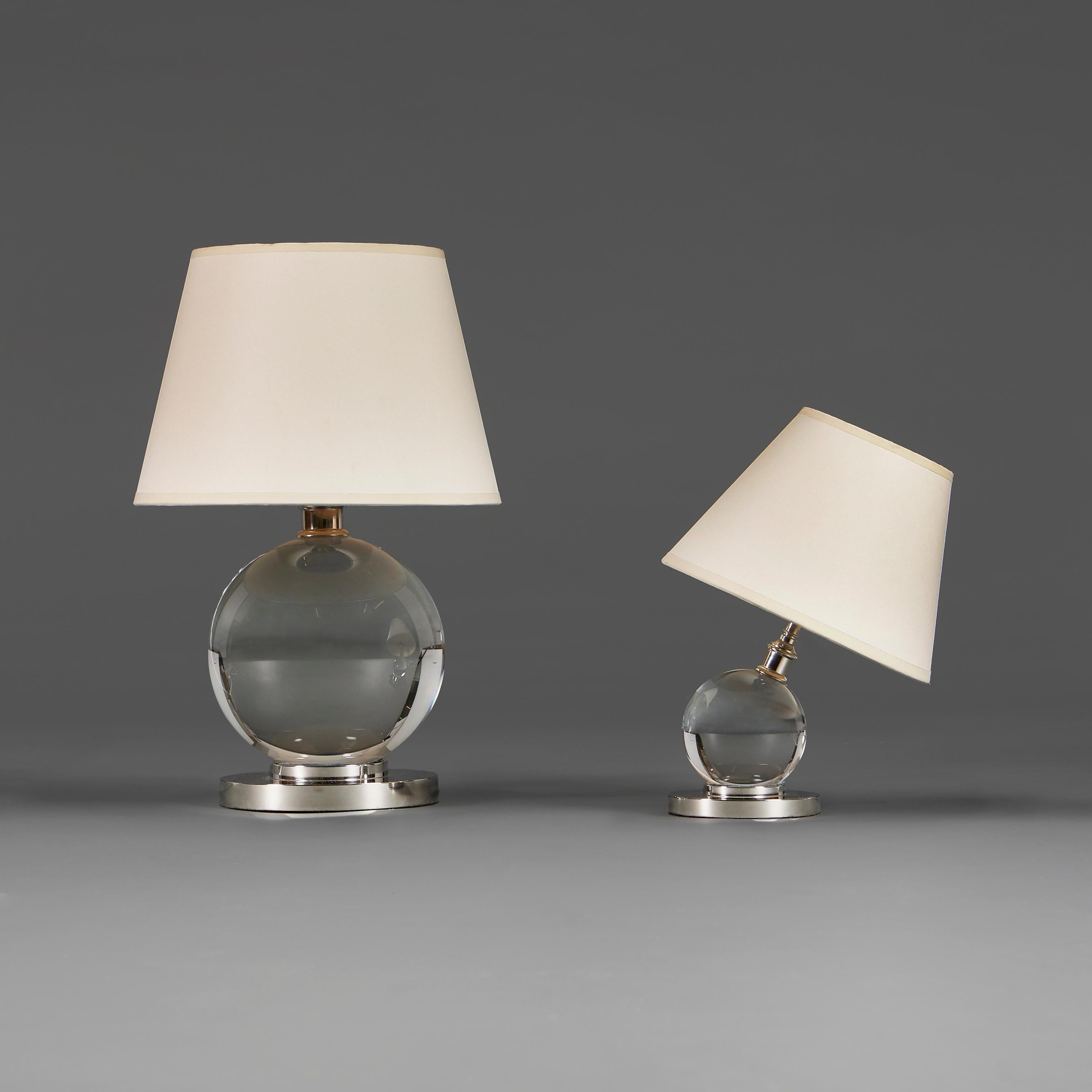 A Small Adjustable Crystal Ball Lamp after Jacques Adnet In New Condition For Sale In London, GB