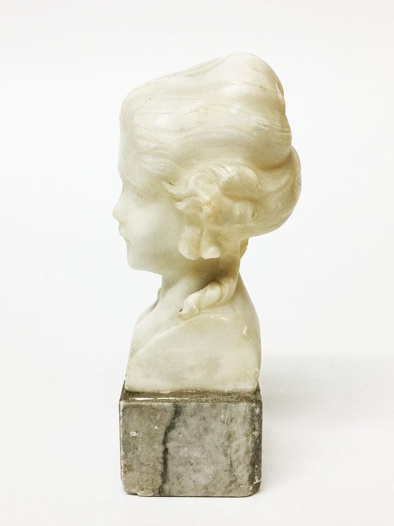 German Small Alabaster Bust on Marble Base by Fritz Kochendorfer, 1891