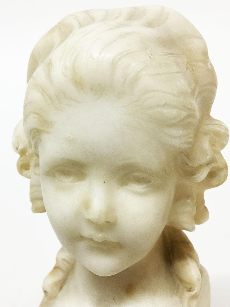 Small Alabaster Bust on Marble Base by Fritz Kochendorfer, 1891 In Good Condition In Delft, NL