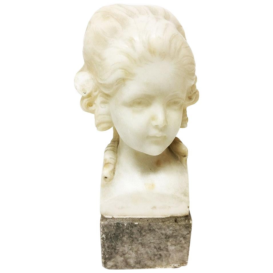 Small Alabaster Bust on Marble Base by Fritz Kochendorfer, 1891