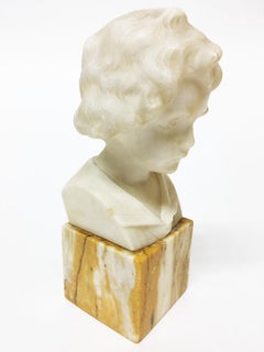 Small Alabaster Bust on Marble Base by German Daniel Greiner, 1900