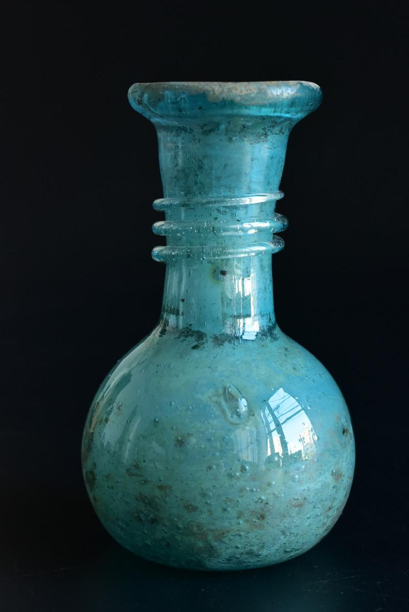 Hand-Crafted Small Antique Glass Container Made in the Eastern Mediterranean Around
