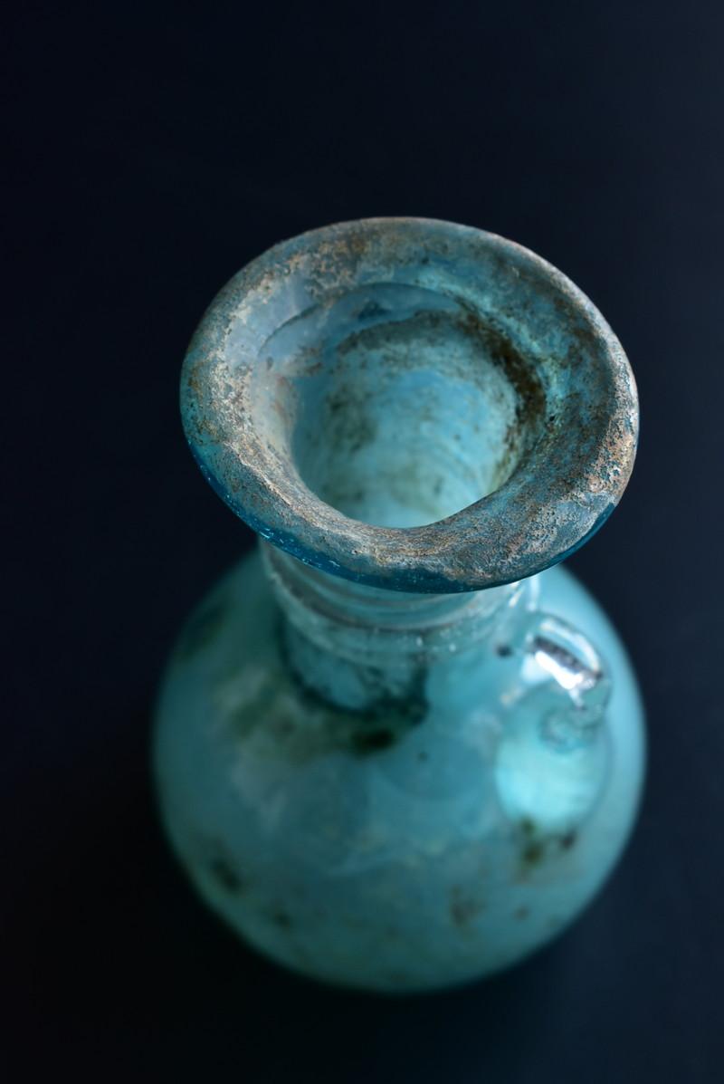 18th Century and Earlier Small Antique Glass Container Made in the Eastern Mediterranean Around