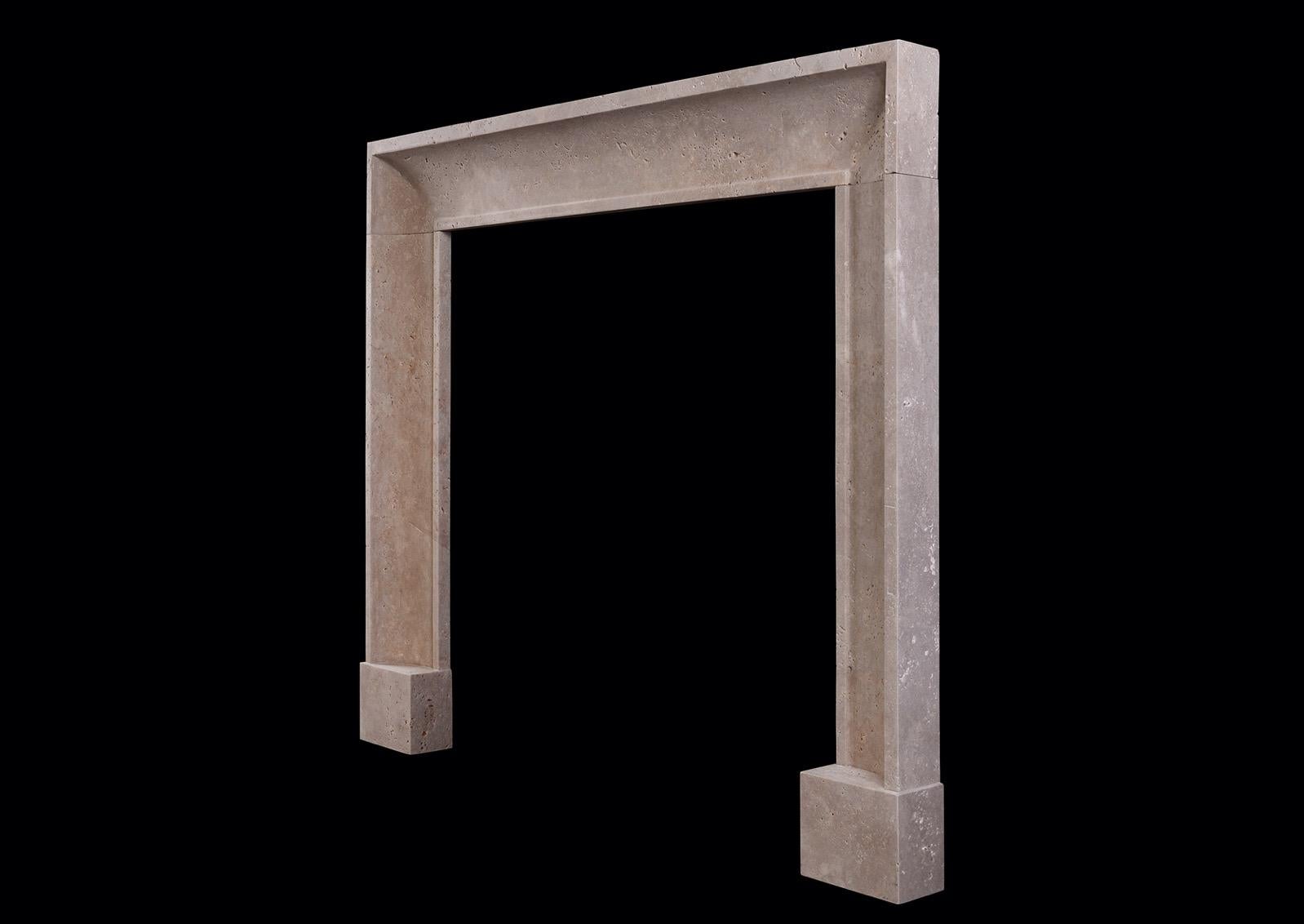 English A Small Architectural Fireplace in Travertine Stone For Sale