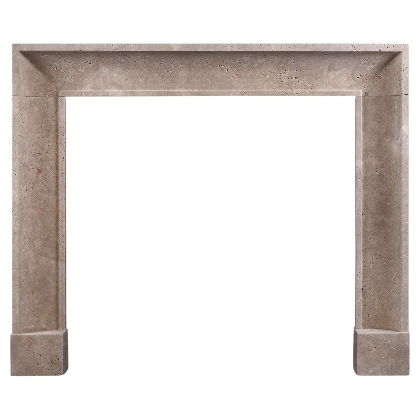 A Small Architectural Fireplace in Travertine Stone For Sale